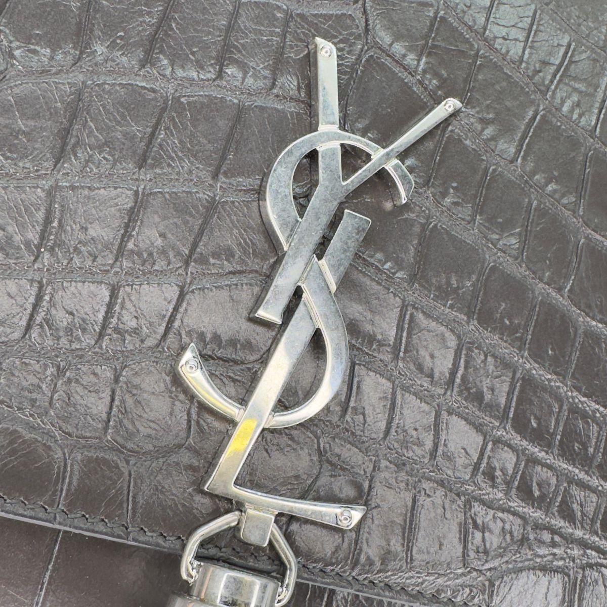 Saint Laurent Medium Croc Embossed Kate Tassel Bag