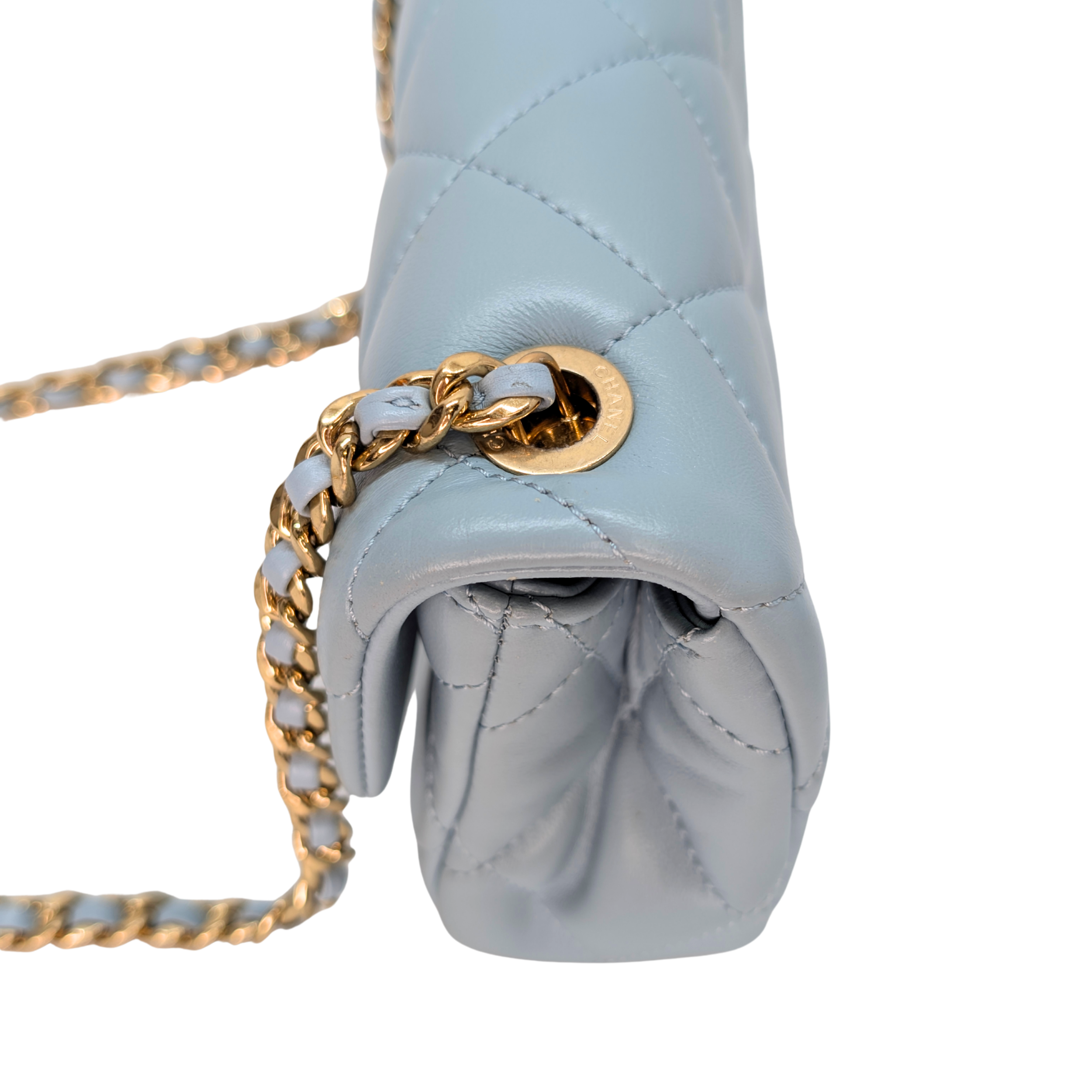 Chanel Quilted Lambskin Leather Mini Flap Bag Powder Blue