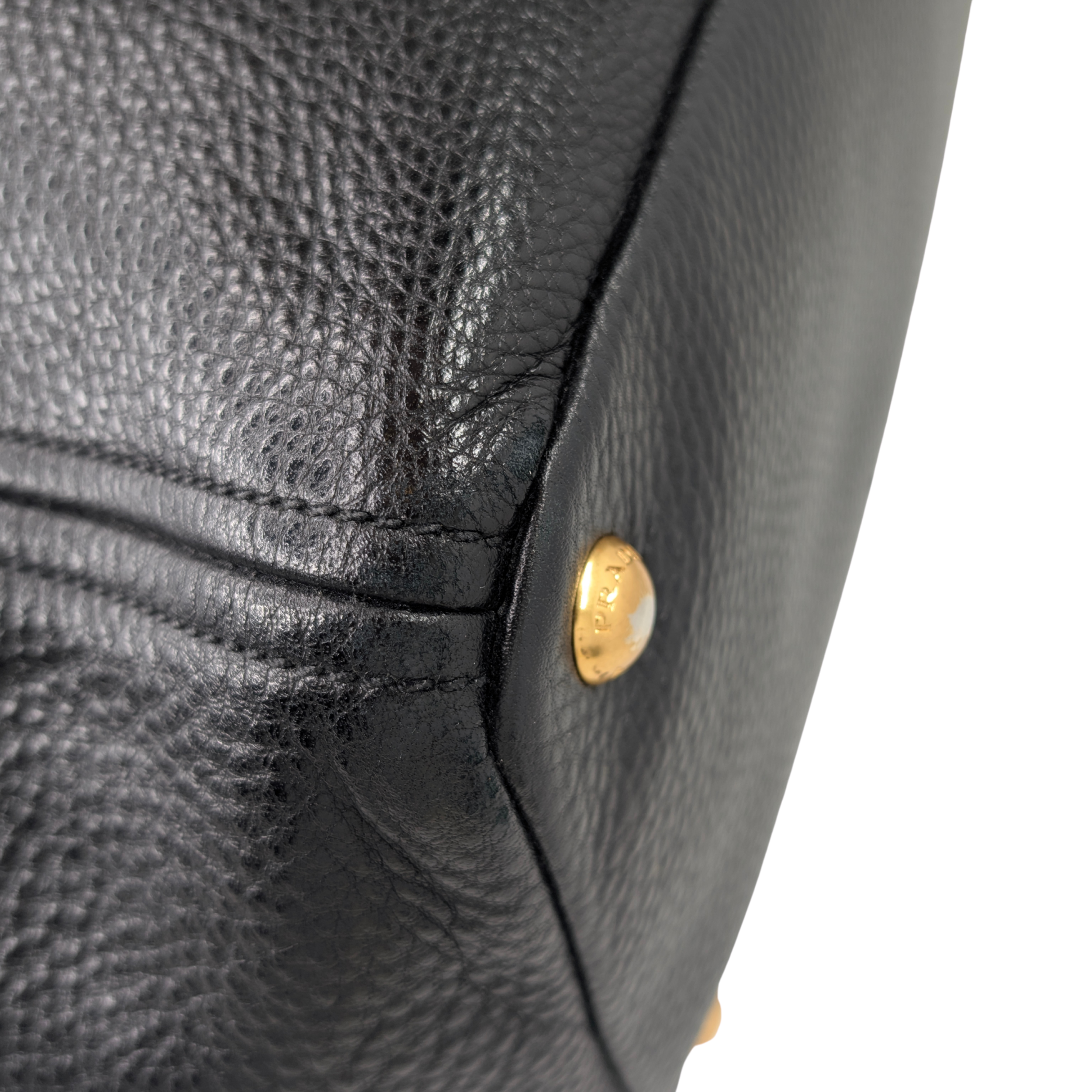 Prada Vitello Daino Side Pocket Leather Tote Bag Black