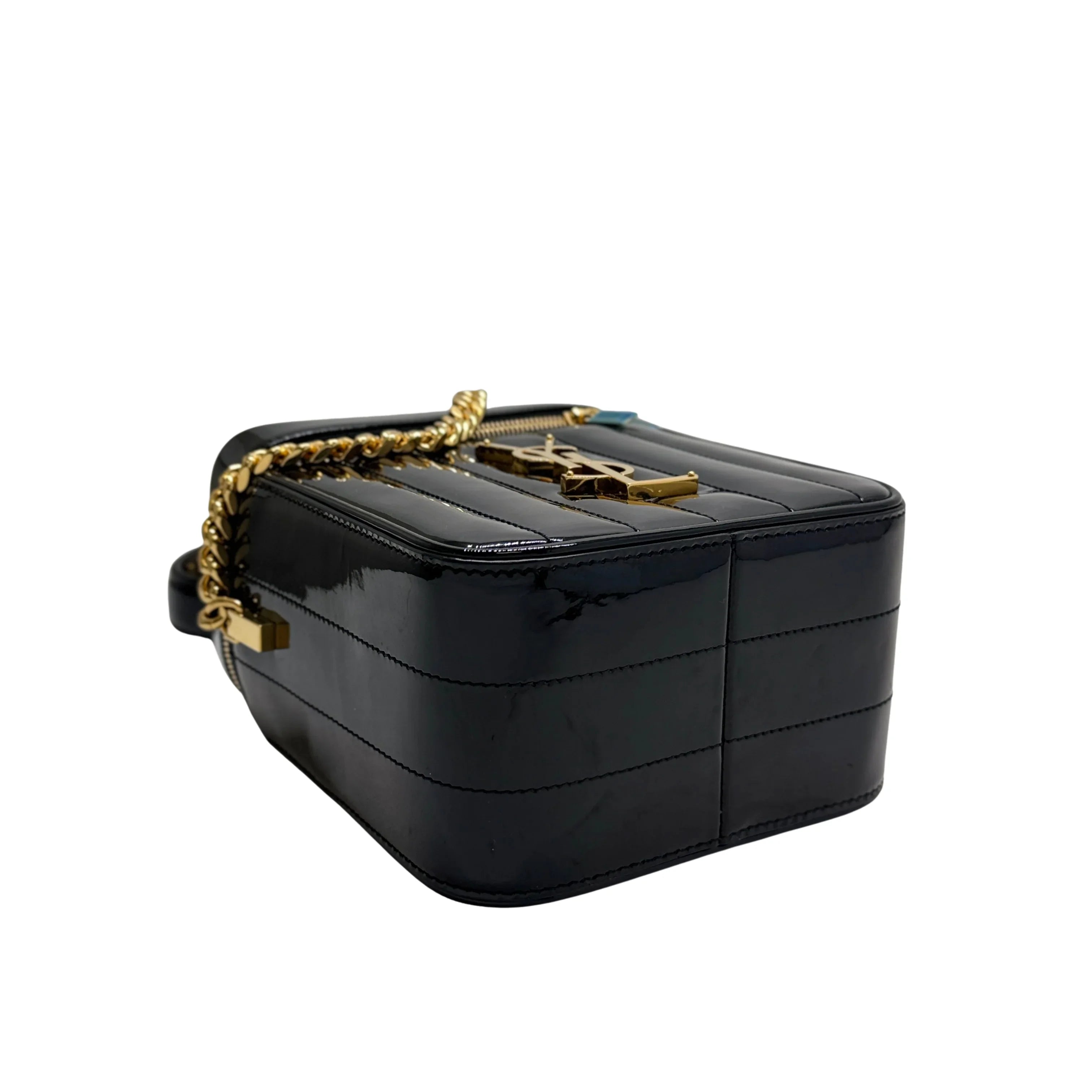 Saint Laurent Patent Matelasse Vicky Vanity Crossbody Bag Black - Lost Designer