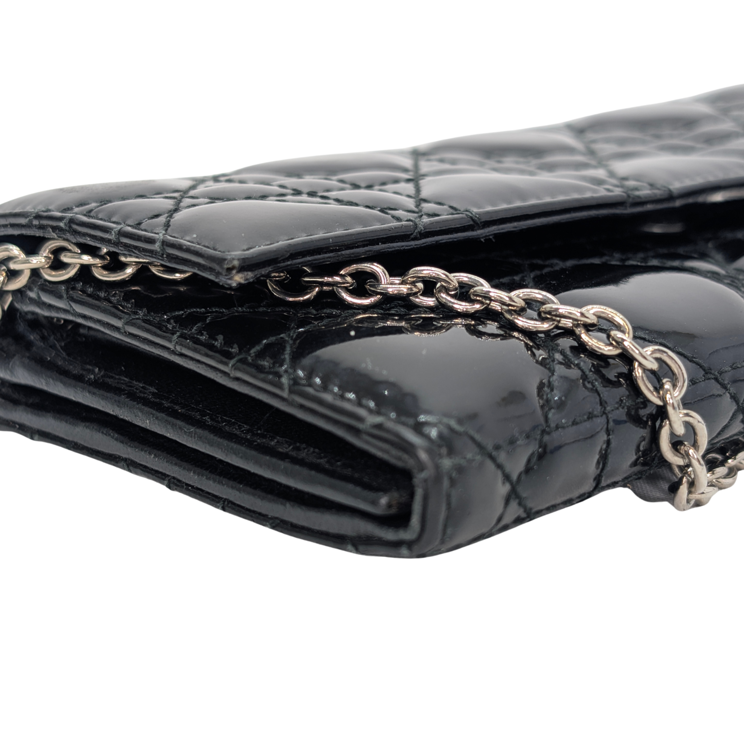 Dior Patent Leather Long Wallet With Chain Black