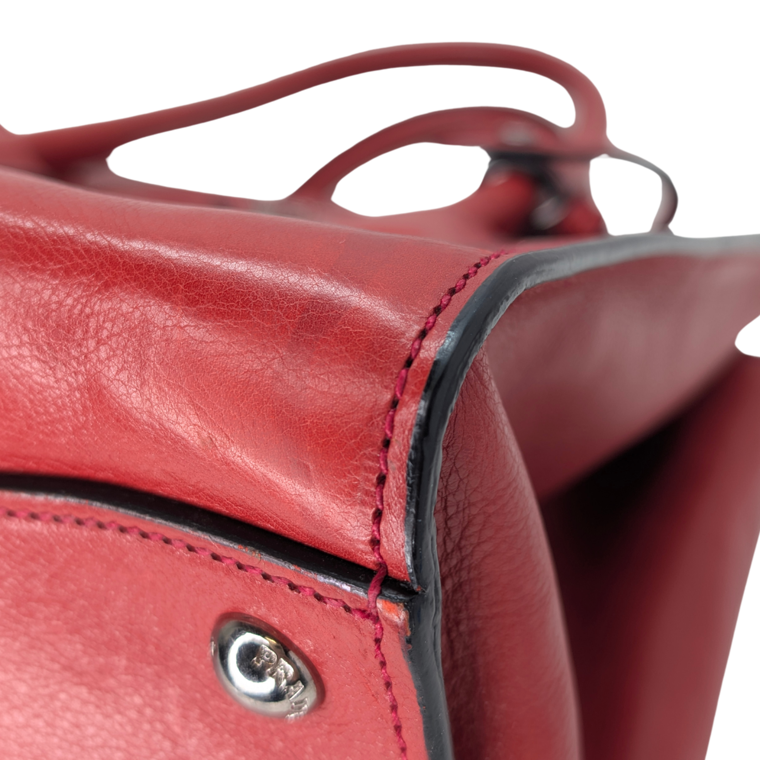 Prada Glace Calf Leather Twin Pocket Double Handle Tote Red