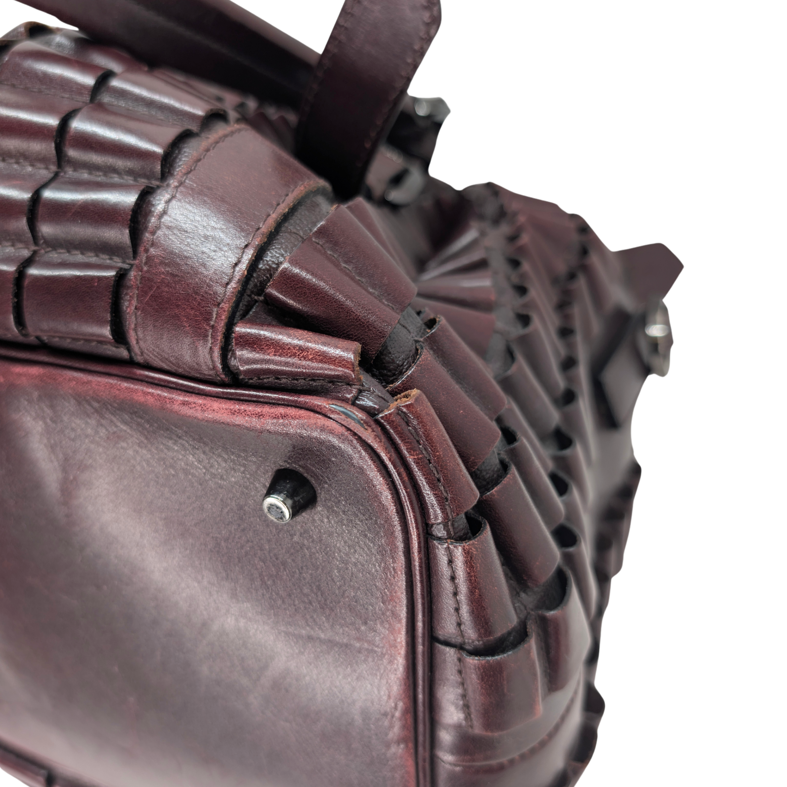 Burberry Leather Cartridge Pleat Tote Bag Burgundy