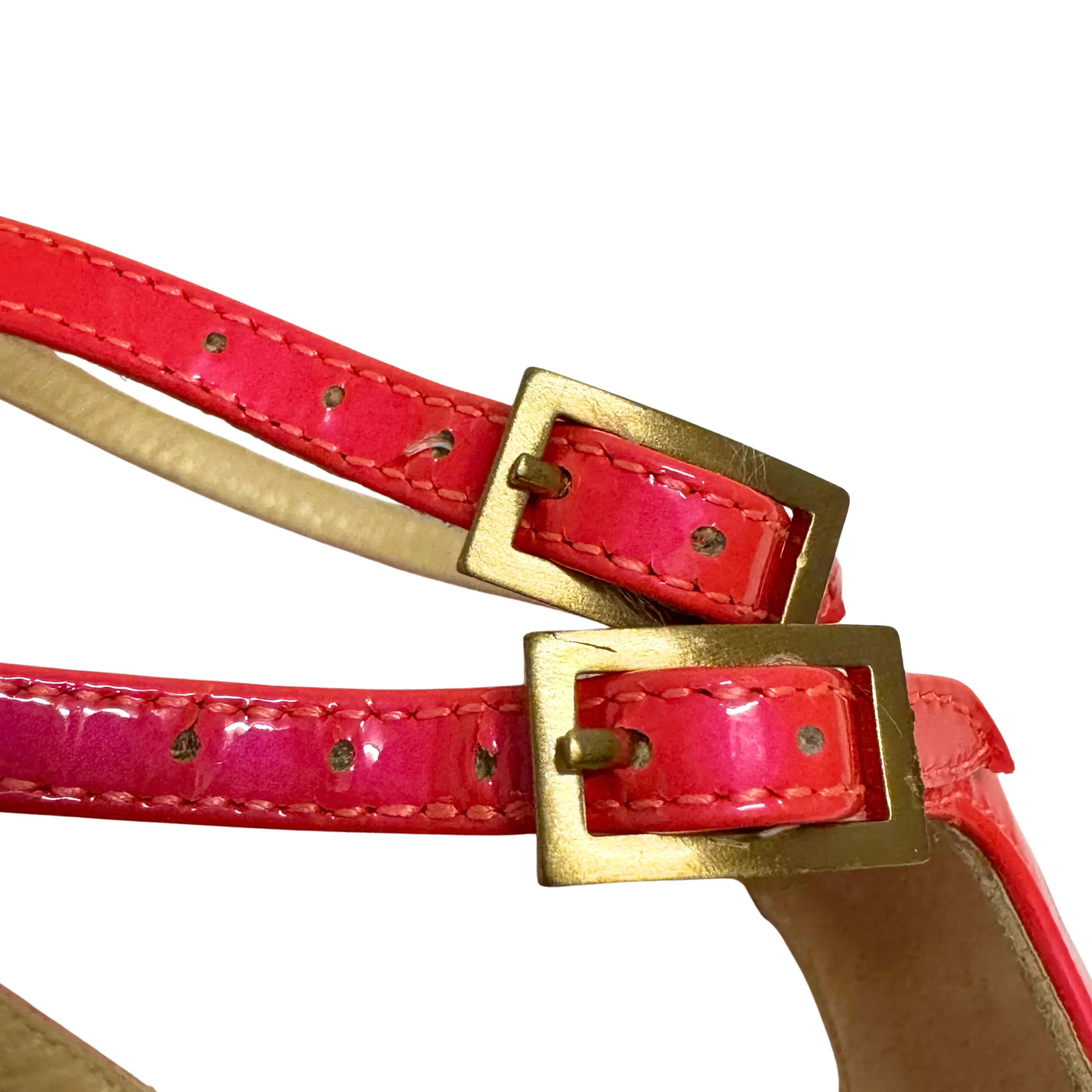 Jimmy Choo Lang 100 Patent Leather Sandals Pumps Neon Pink size 40 - Lost Designer