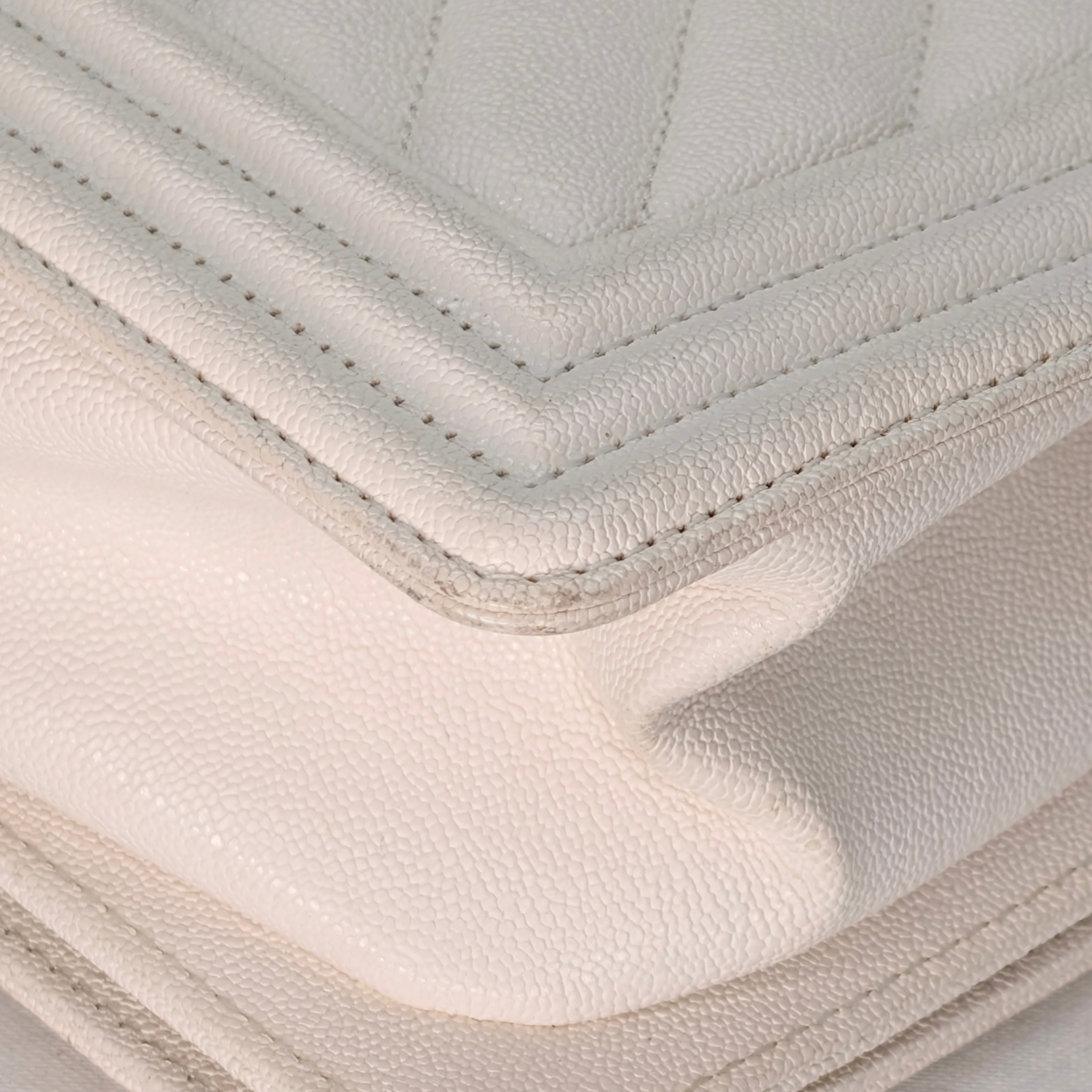 Chanel Caviar Chevron Quilted New Medium Boy Flap White