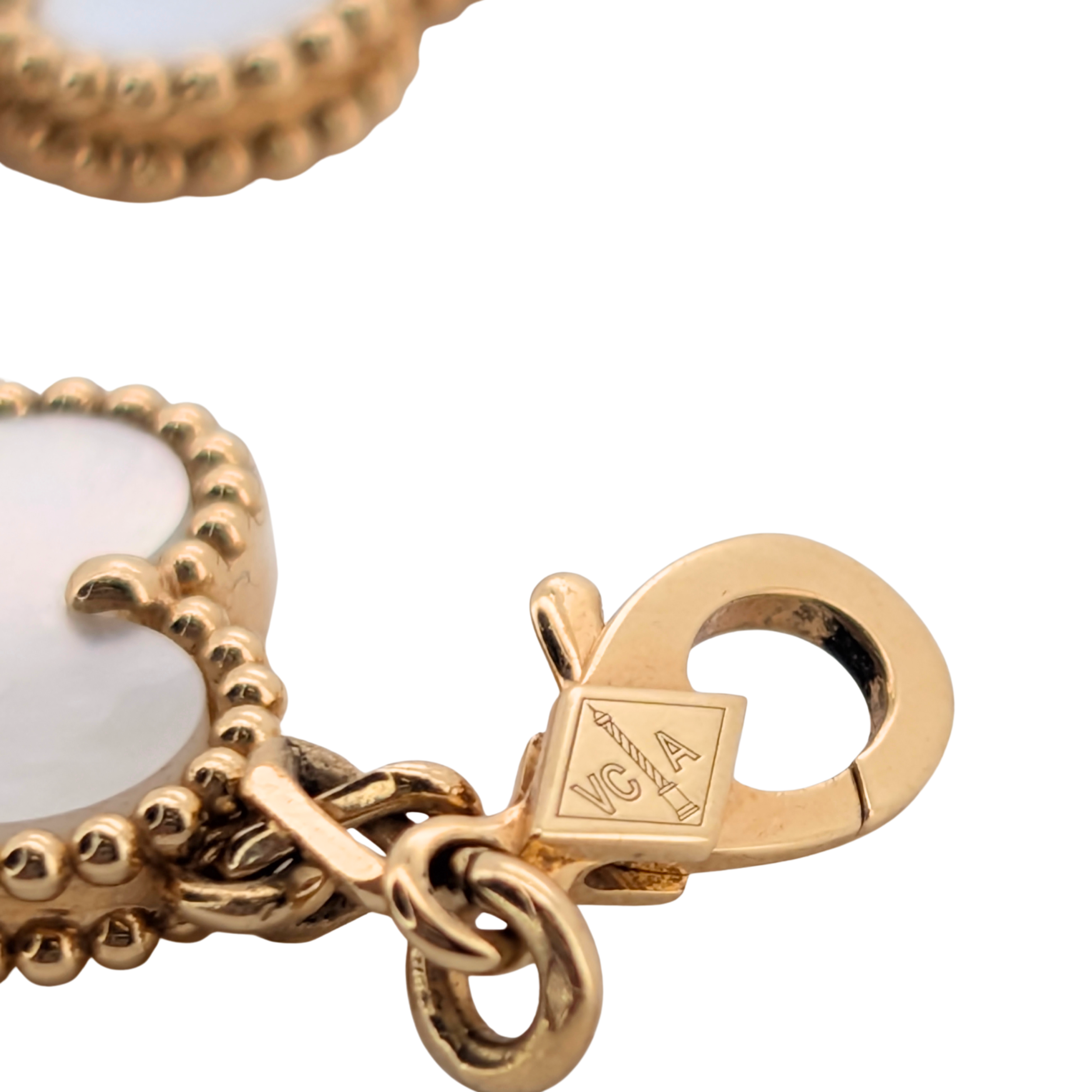 Van Cleef & Arpels Vintage Alhambra 5 Motif Mother of Pearl 18k Gold Bracelet