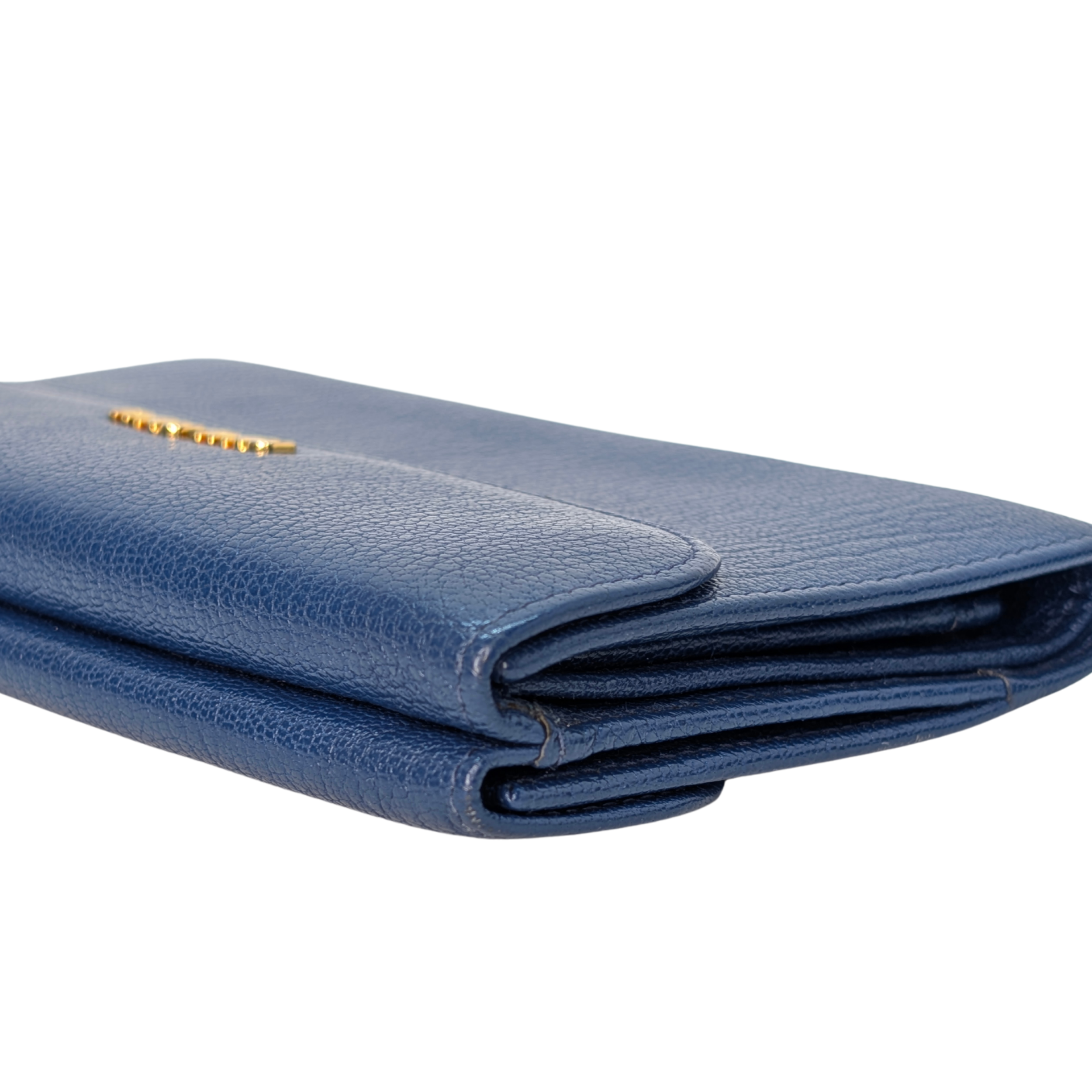 Miu Miu Madras Flap Long Wallet Leather Blue