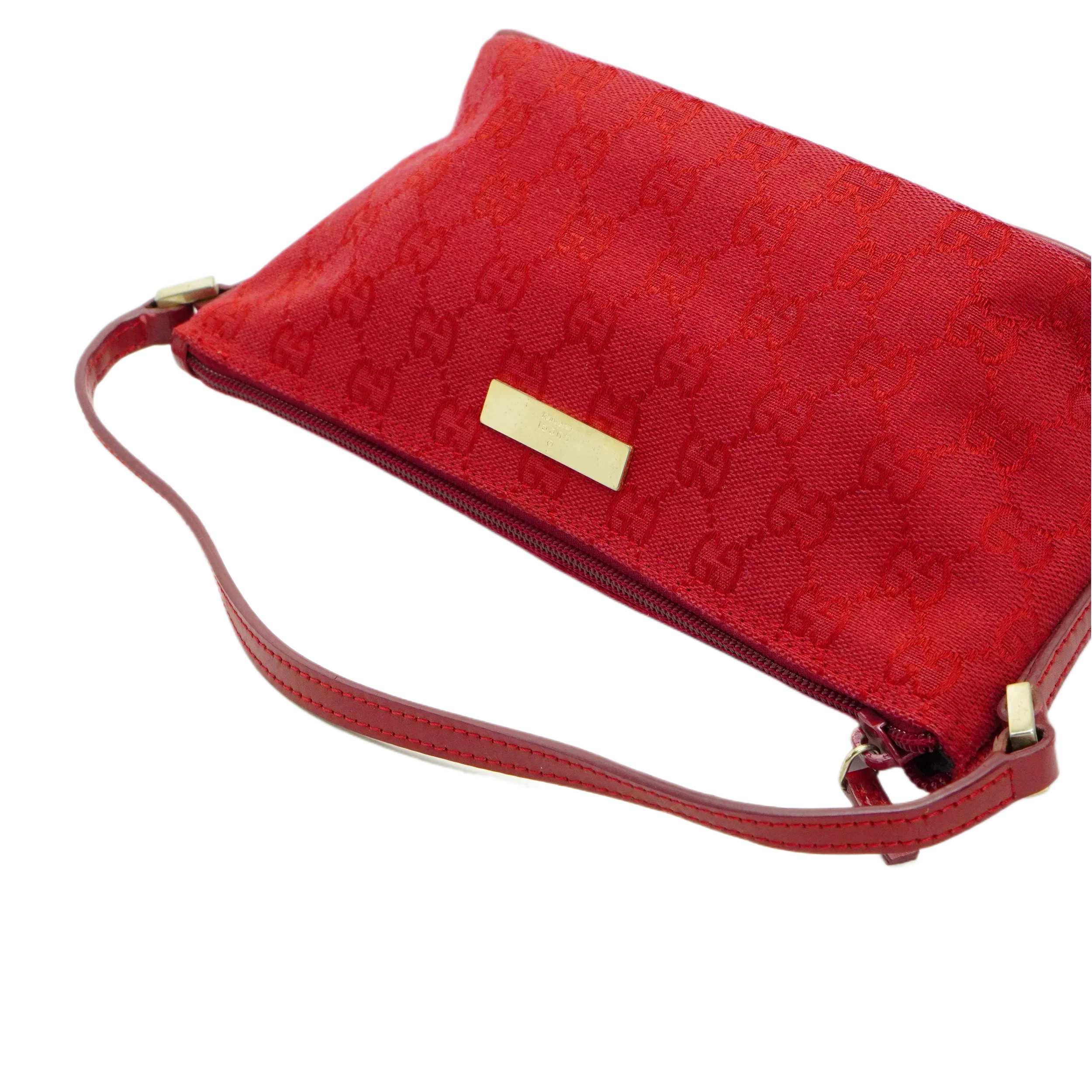Gucci Cherry Red GG Monogram Boat Pochette Bag - Lost Designer