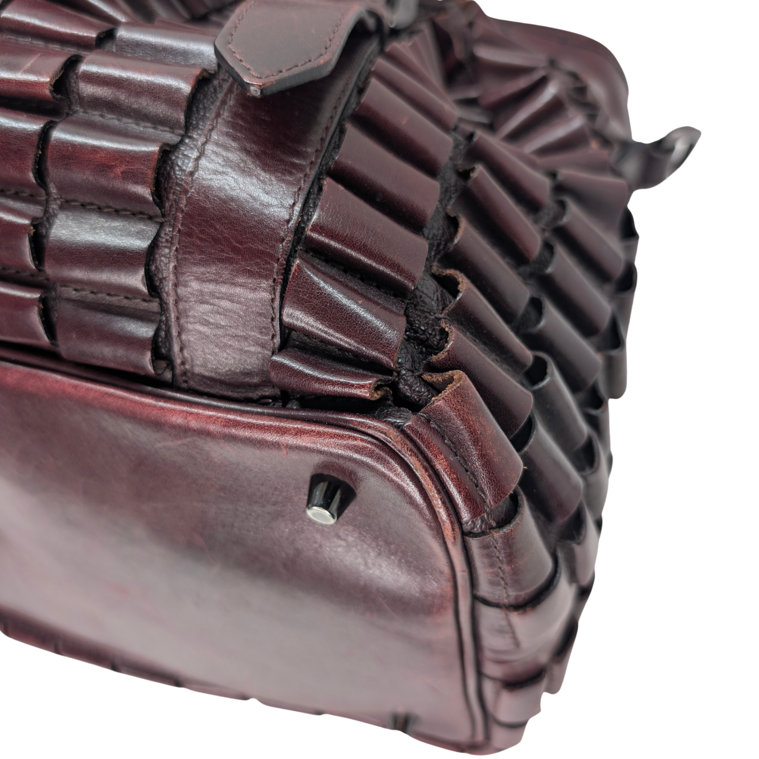 Burberry Leather Cartridge Pleat Tote Bag Burgundy