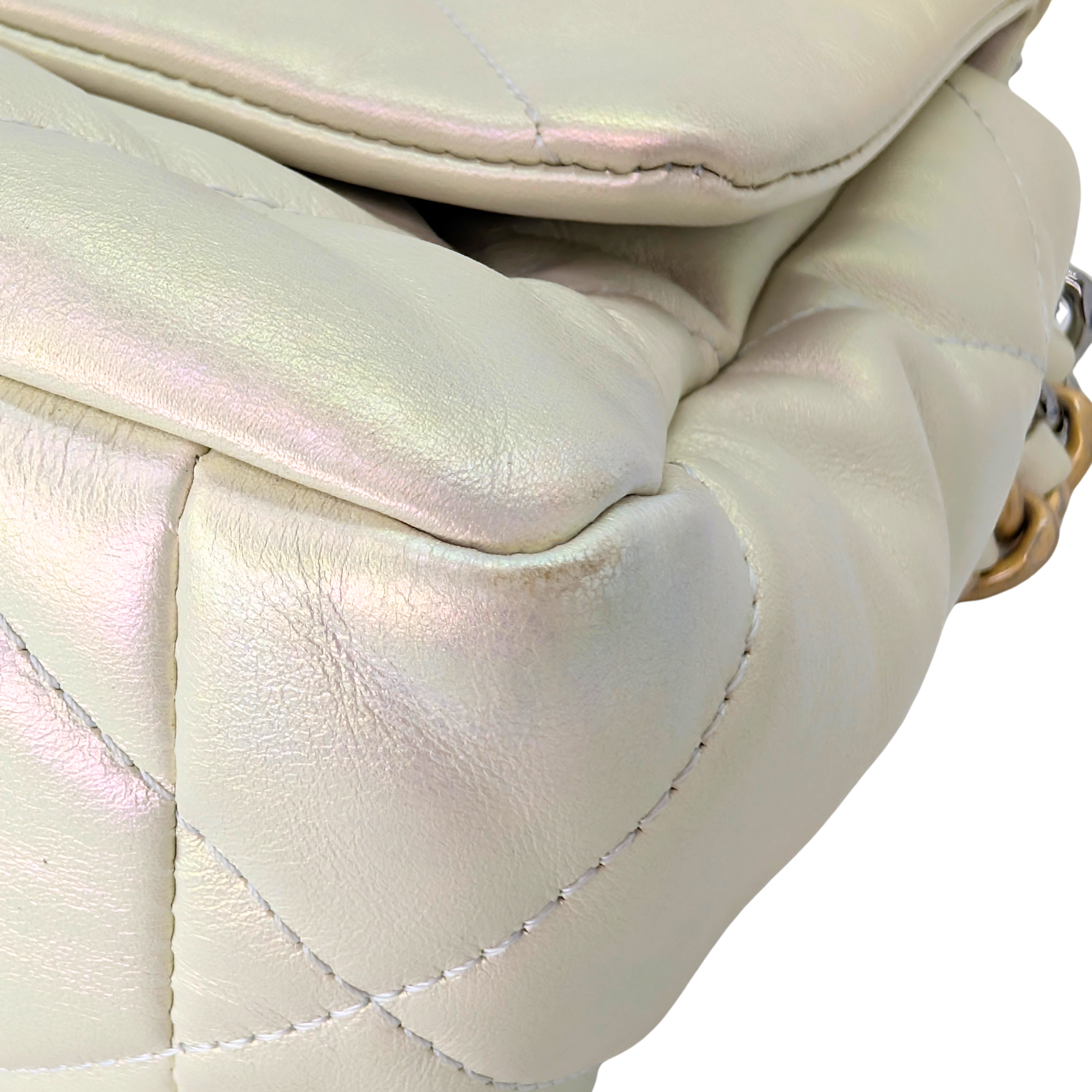 Chanel 19 Medium Calfskin Flap Iridescent White