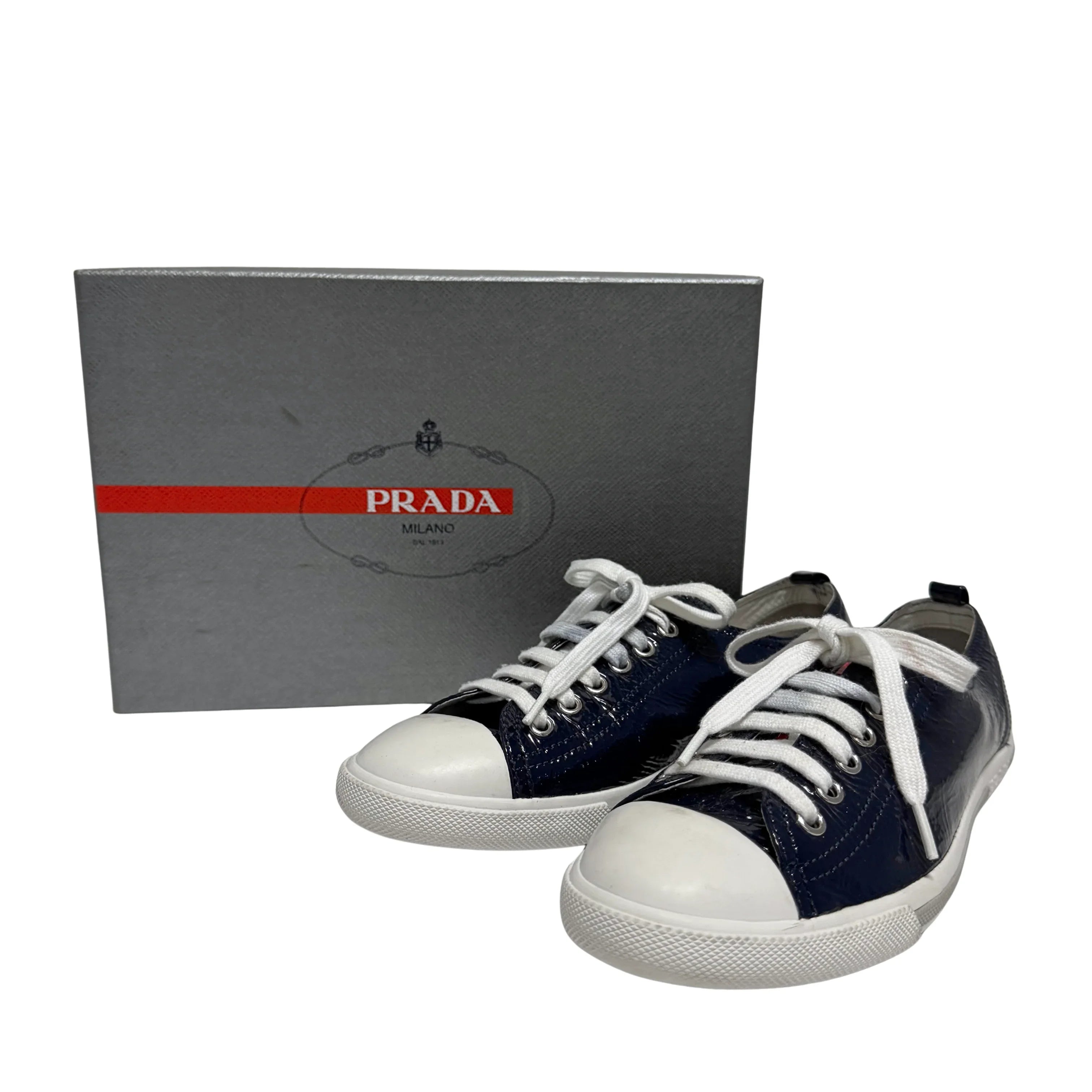 Prada Naplak Royal Patent leather sneakers Women's size 37 - Lost Designer