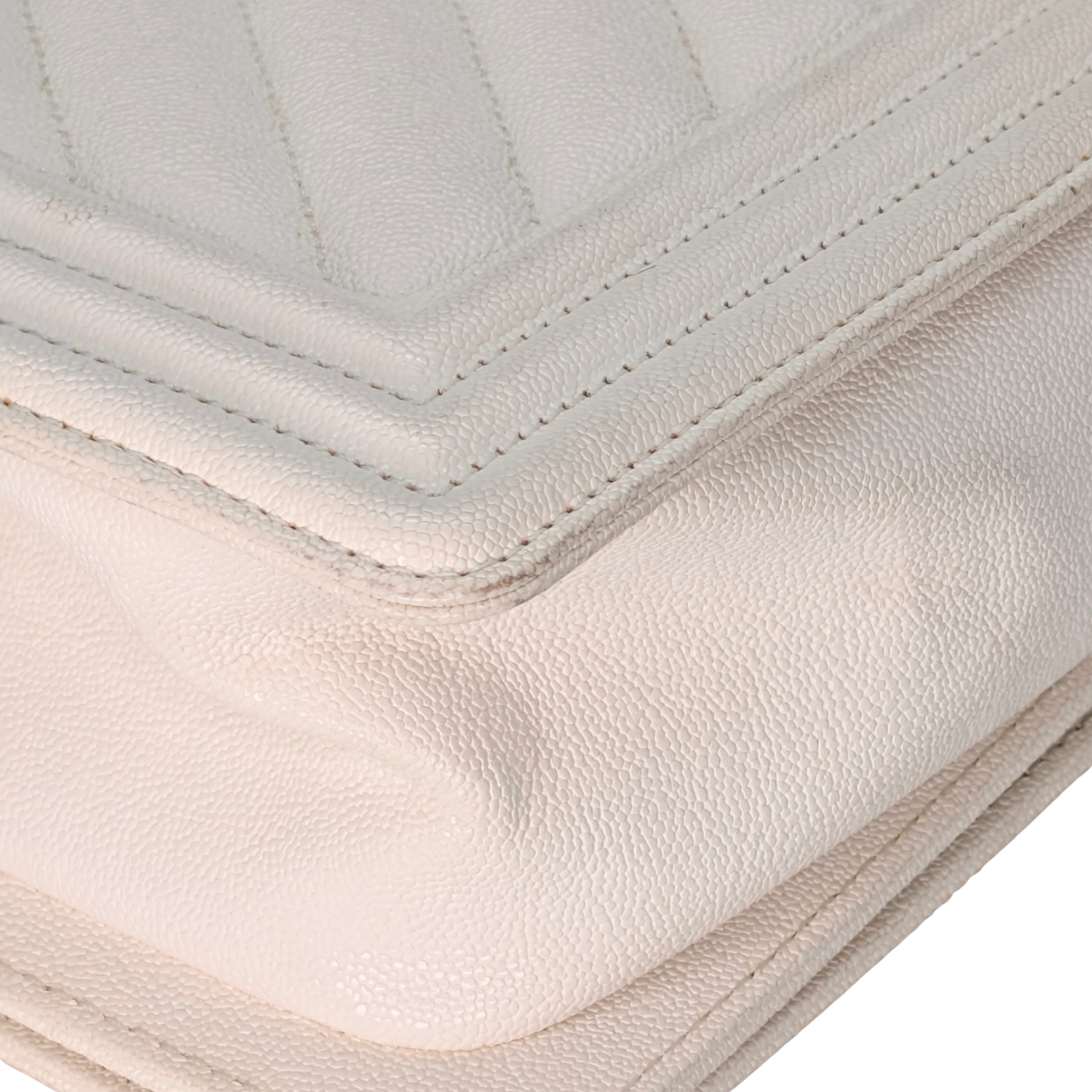 Chanel Caviar Chevron Quilted New Medium Boy Flap White