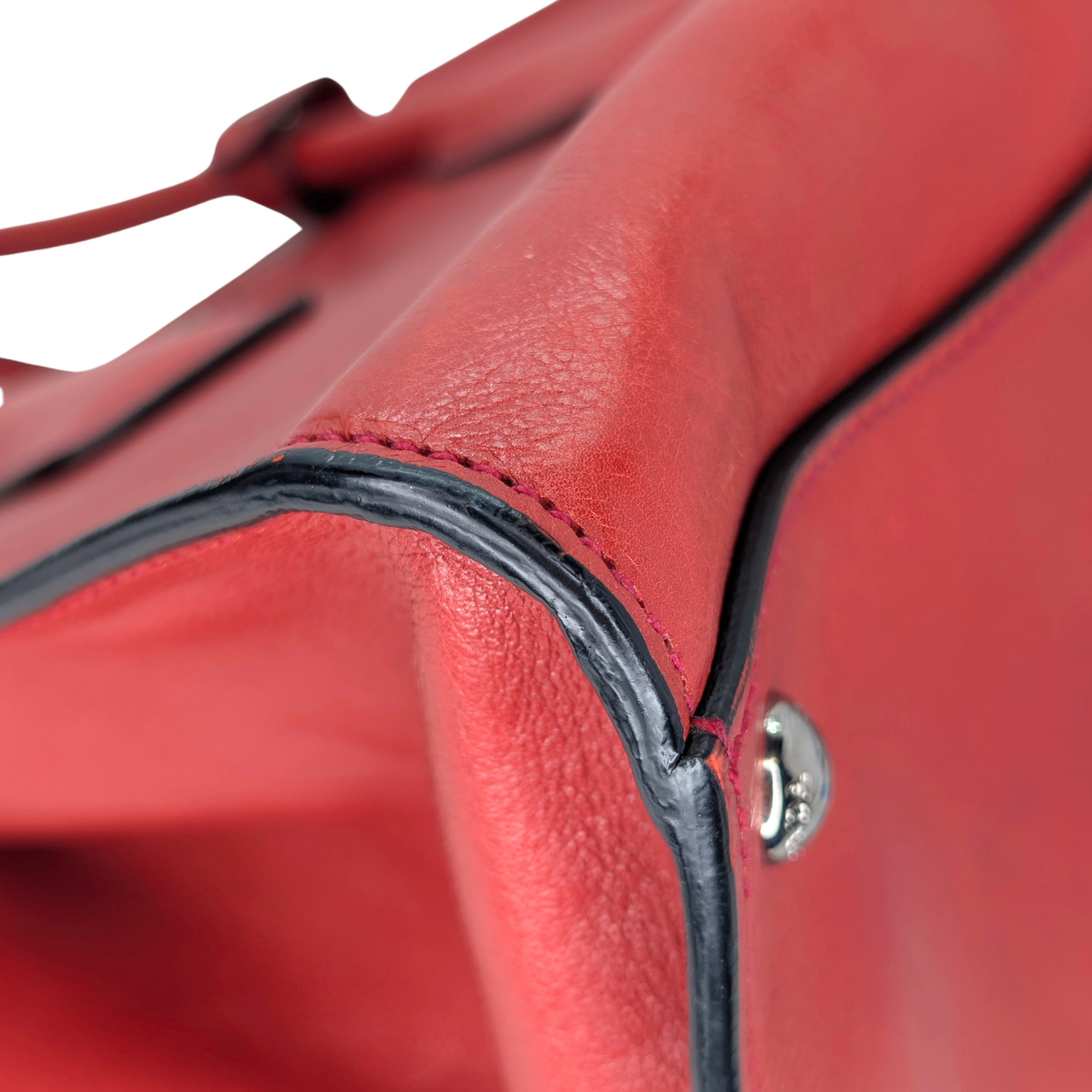 Prada Glace Calf Leather Twin Pocket Double Handle Tote Red