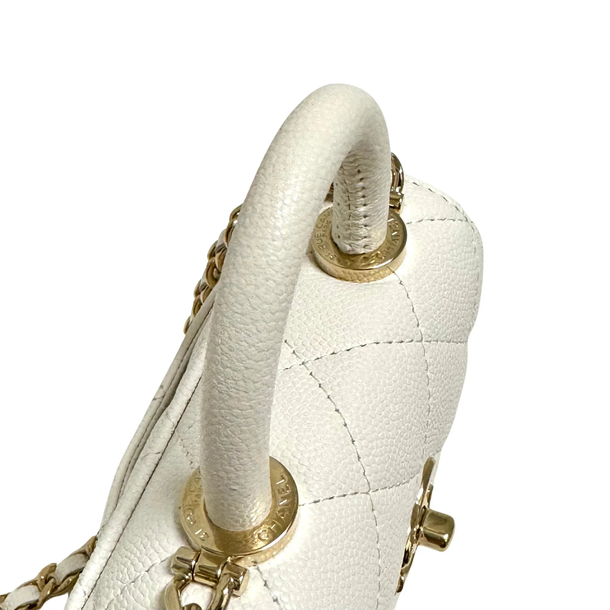 Chanel Micro Coco Handle Bag in White Caviar Leather - Lost Designer