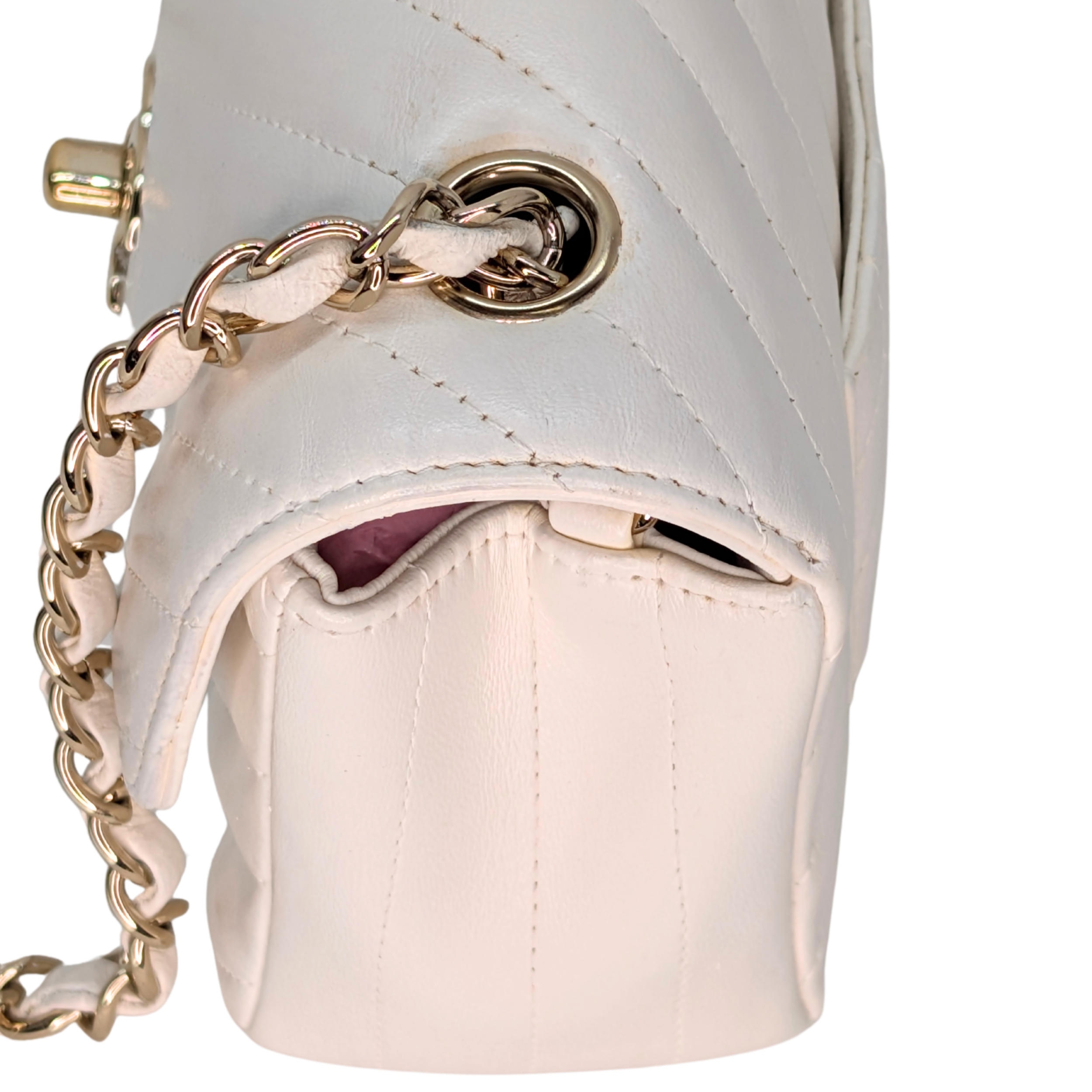 Chanel Mini Flap Bag Chevron lambskin White