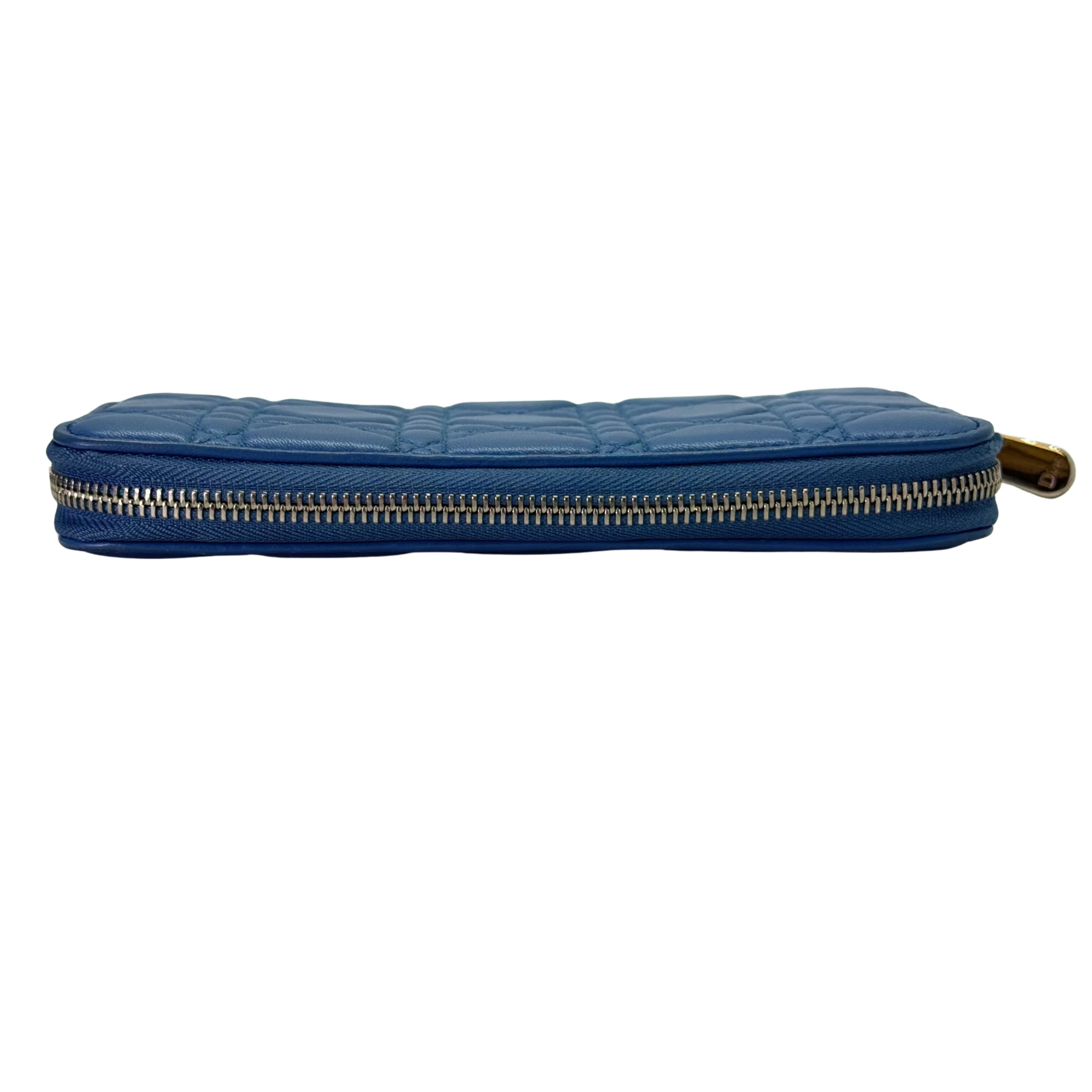 Dior Lambskin Cannage Wallet Blue - Lost Designer