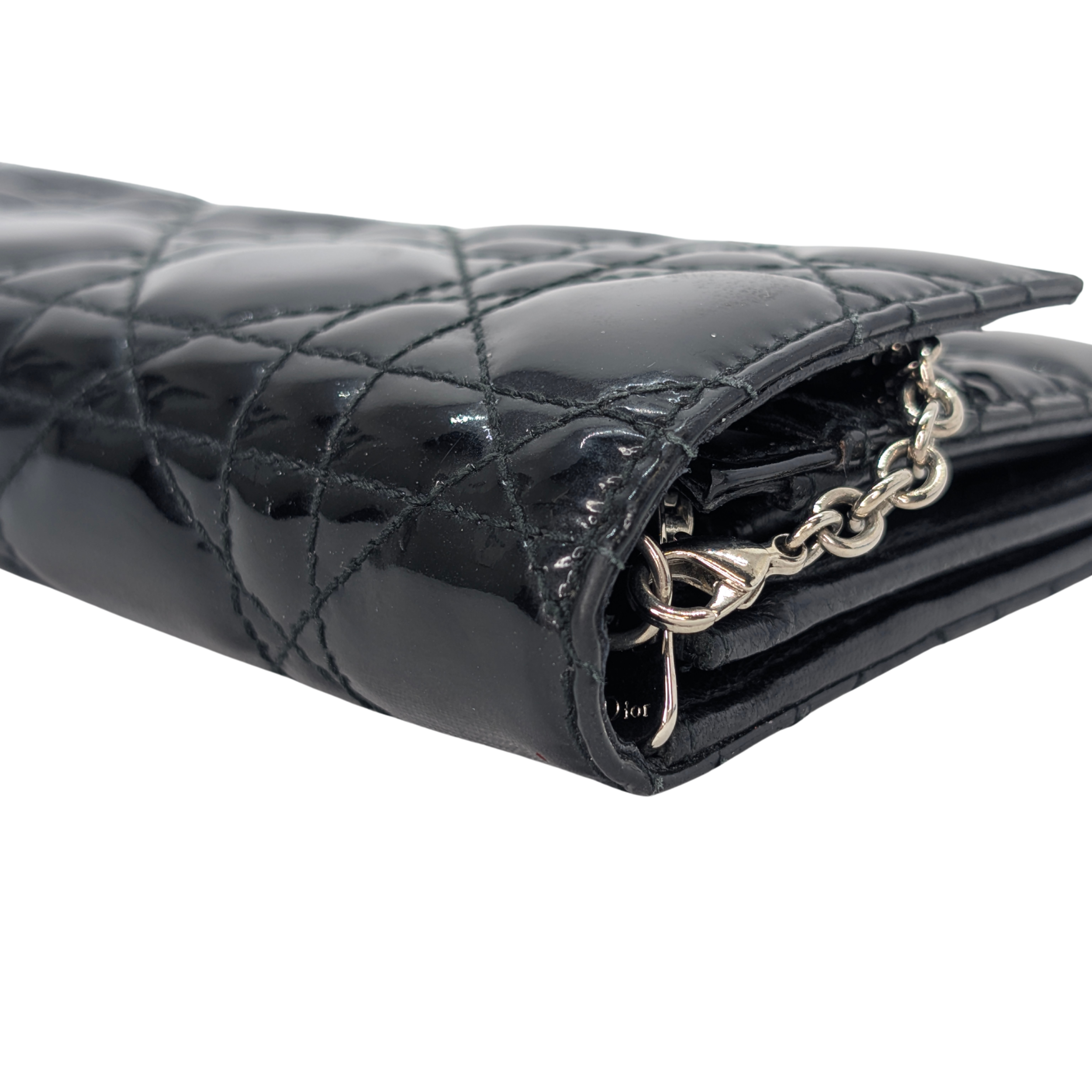 Dior Patent Leather Long Wallet With Chain Black