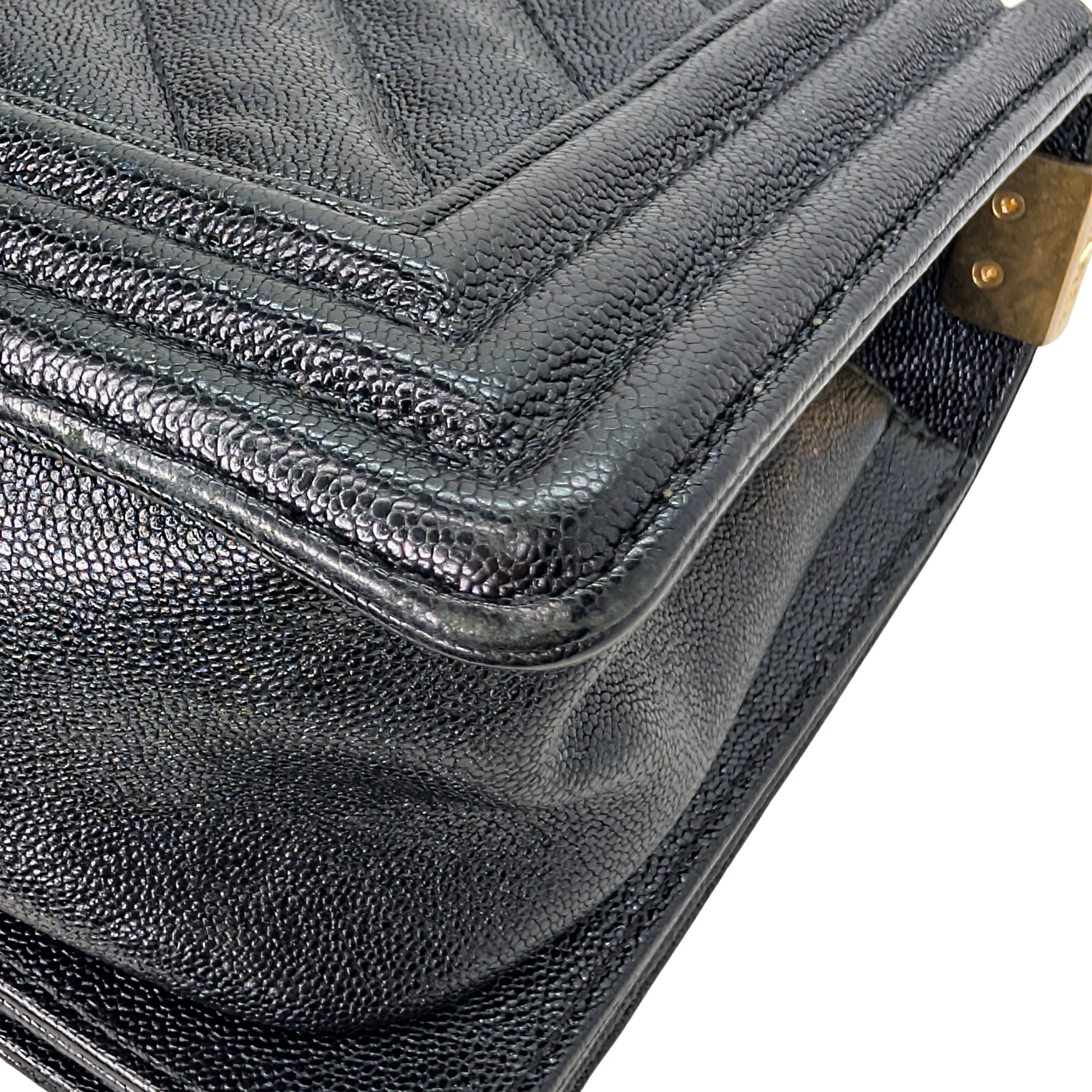 Chanel Old Medium Boy Bag Chevron Caviar Black GHW