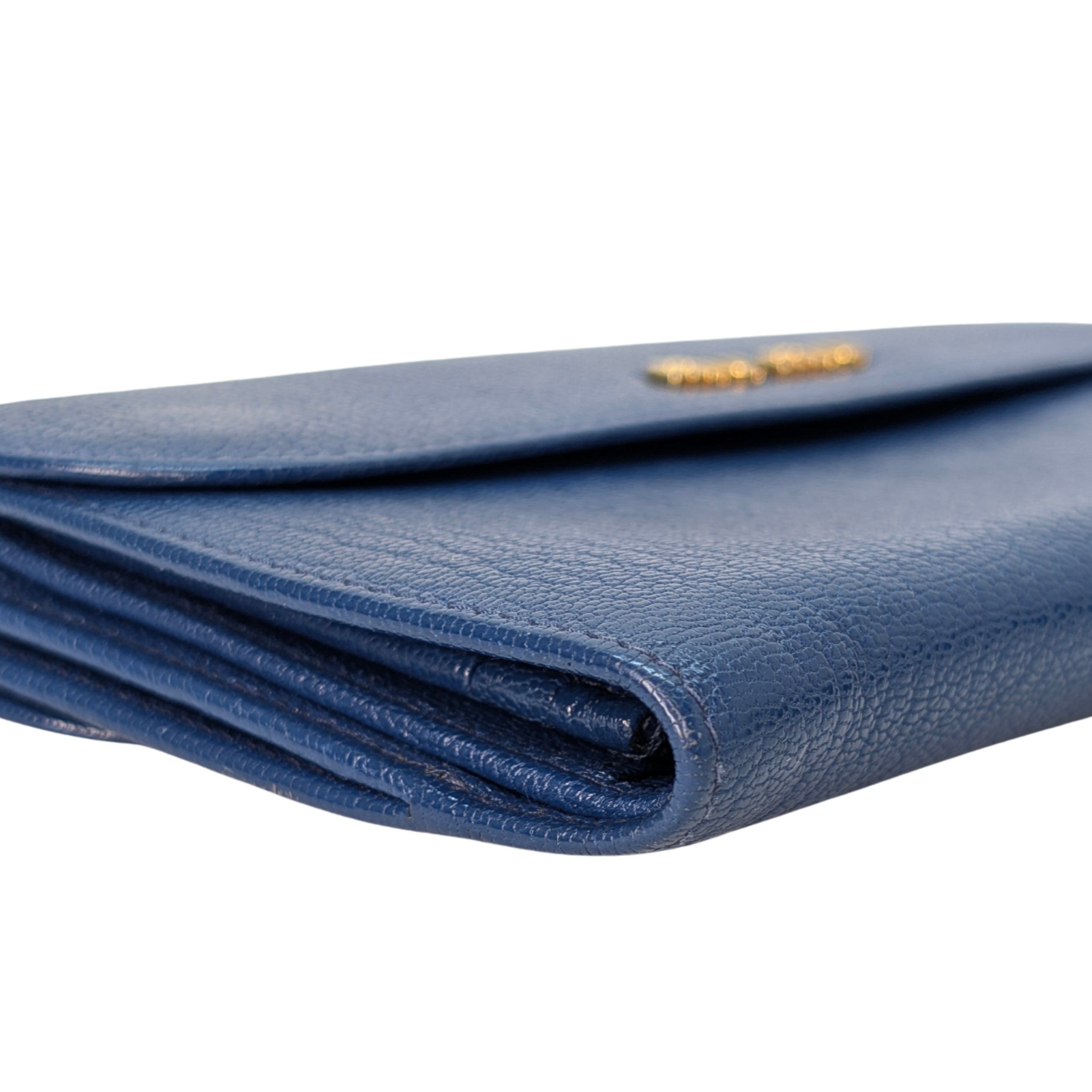 Miu Miu Madras Flap Long Wallet Leather Blue