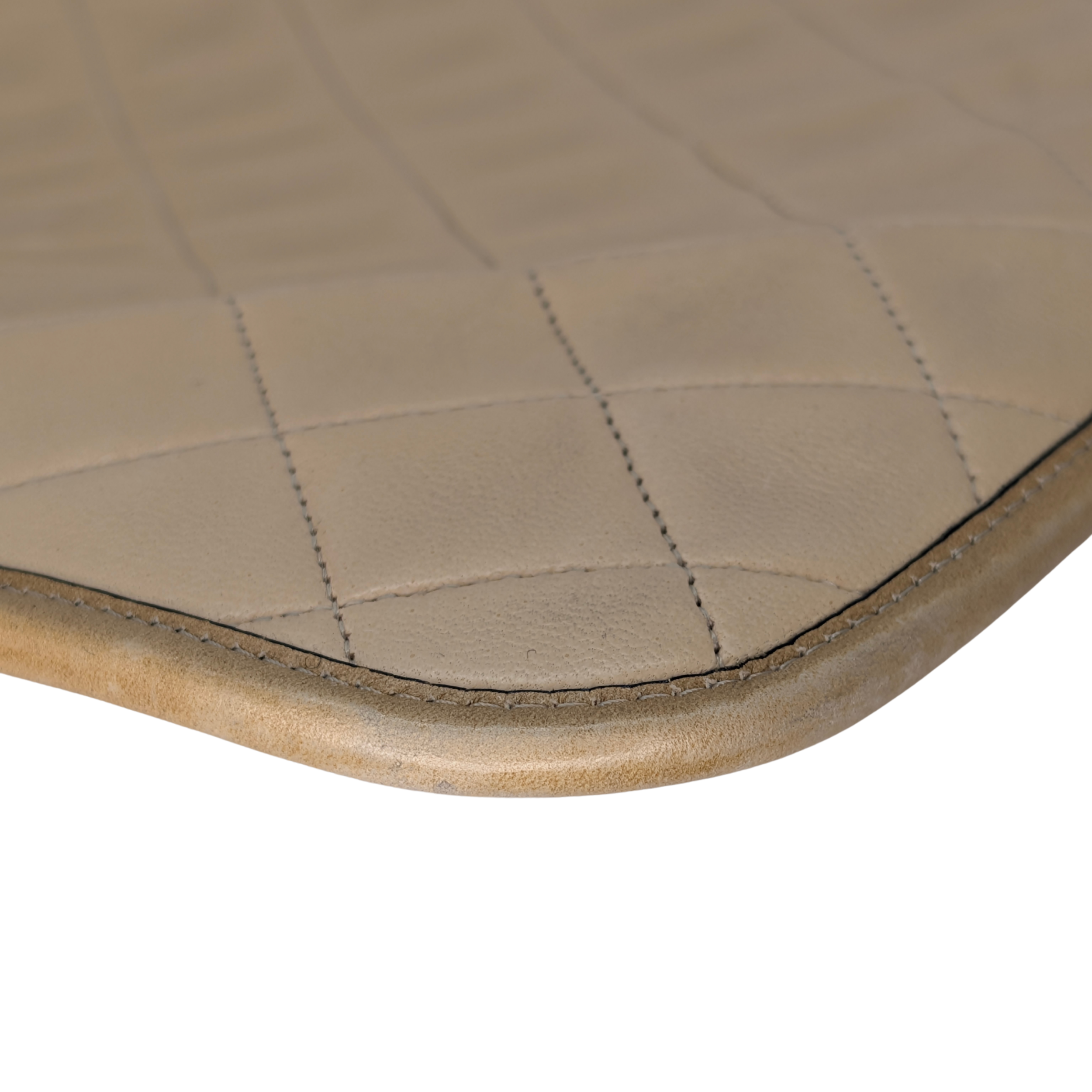 Chanel CC Vintage Quilted Flat Tote Bag Beige