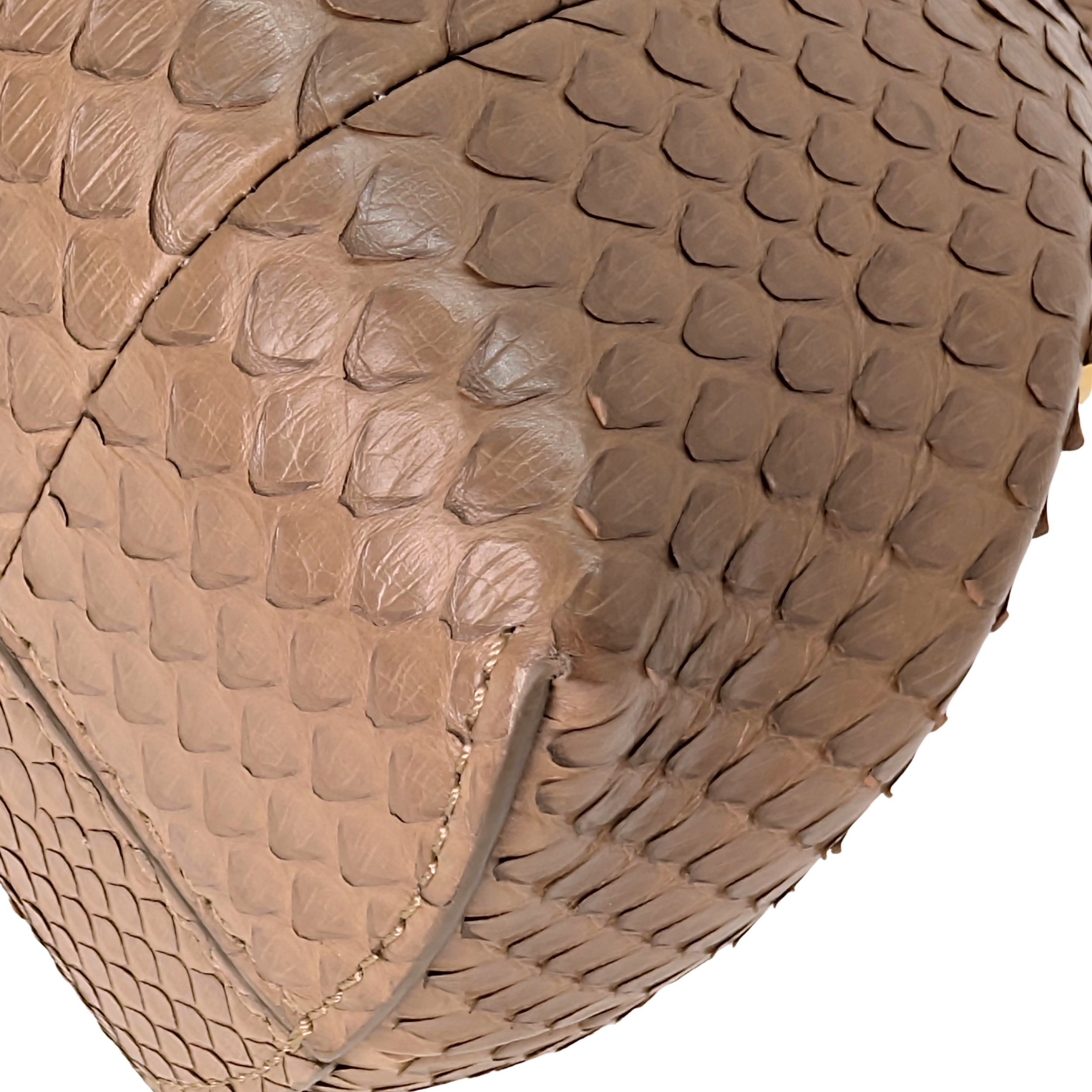 Fendi First Bag Clutch Small Full Snake Python Dark Beige