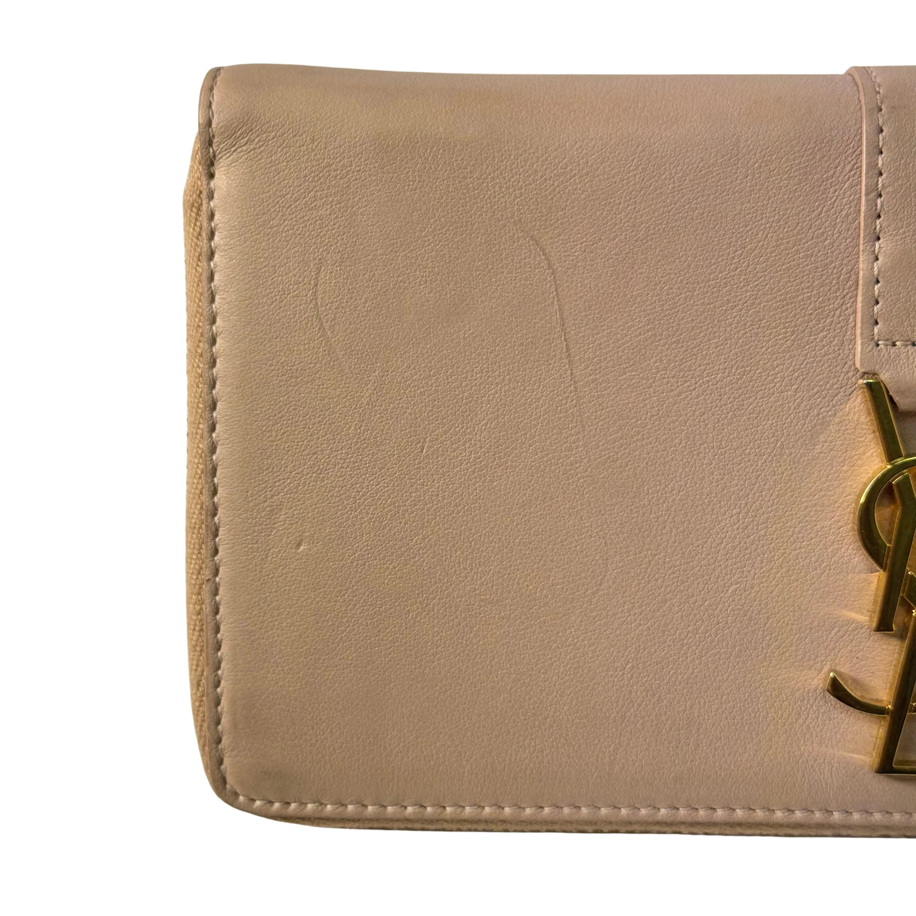 Saint Laurent Smooth Calfskin Long Beige Wallet - Lost Designer