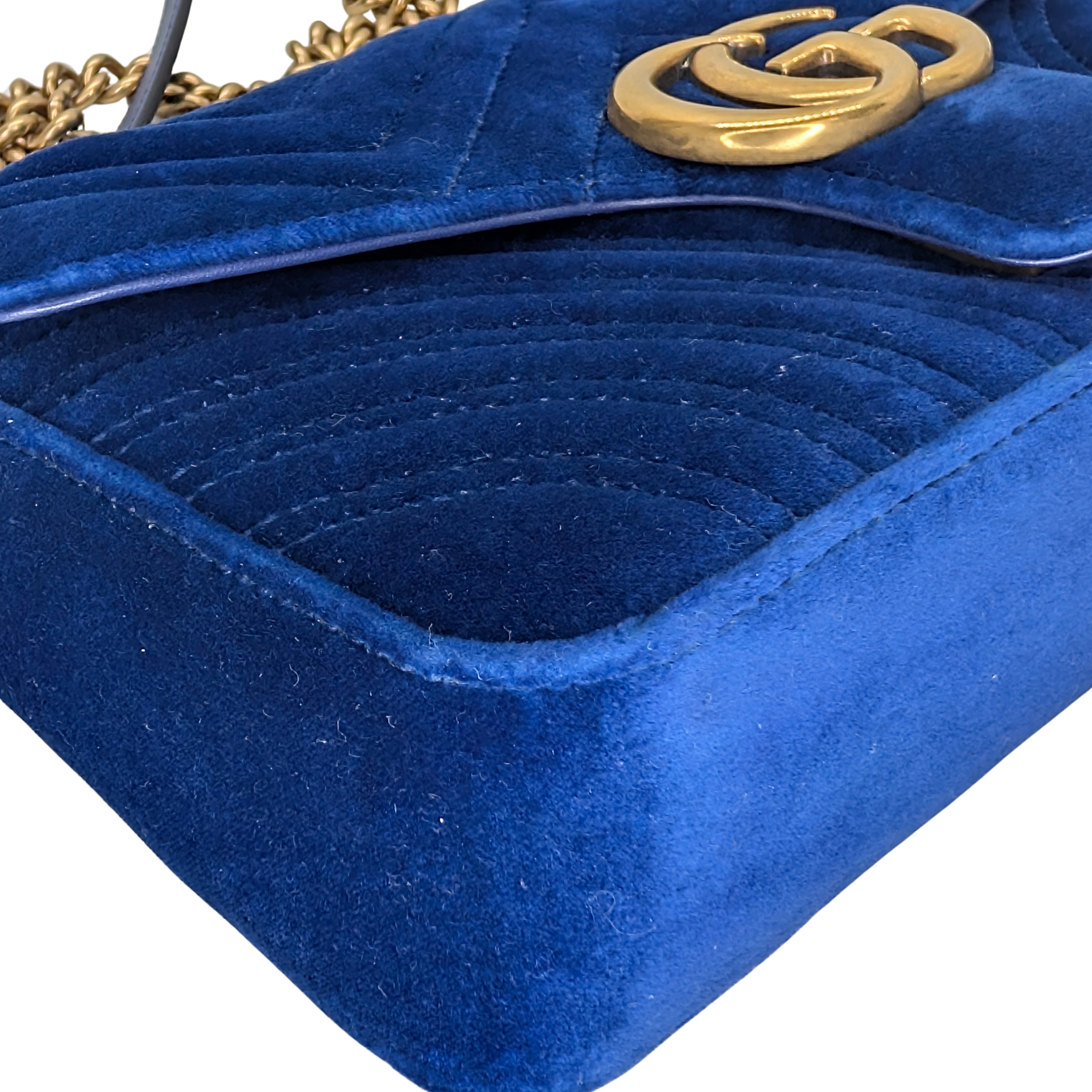 Gucci Marmont GG Velvet Matelasse Small Shoulder Bag Cobalt Blue