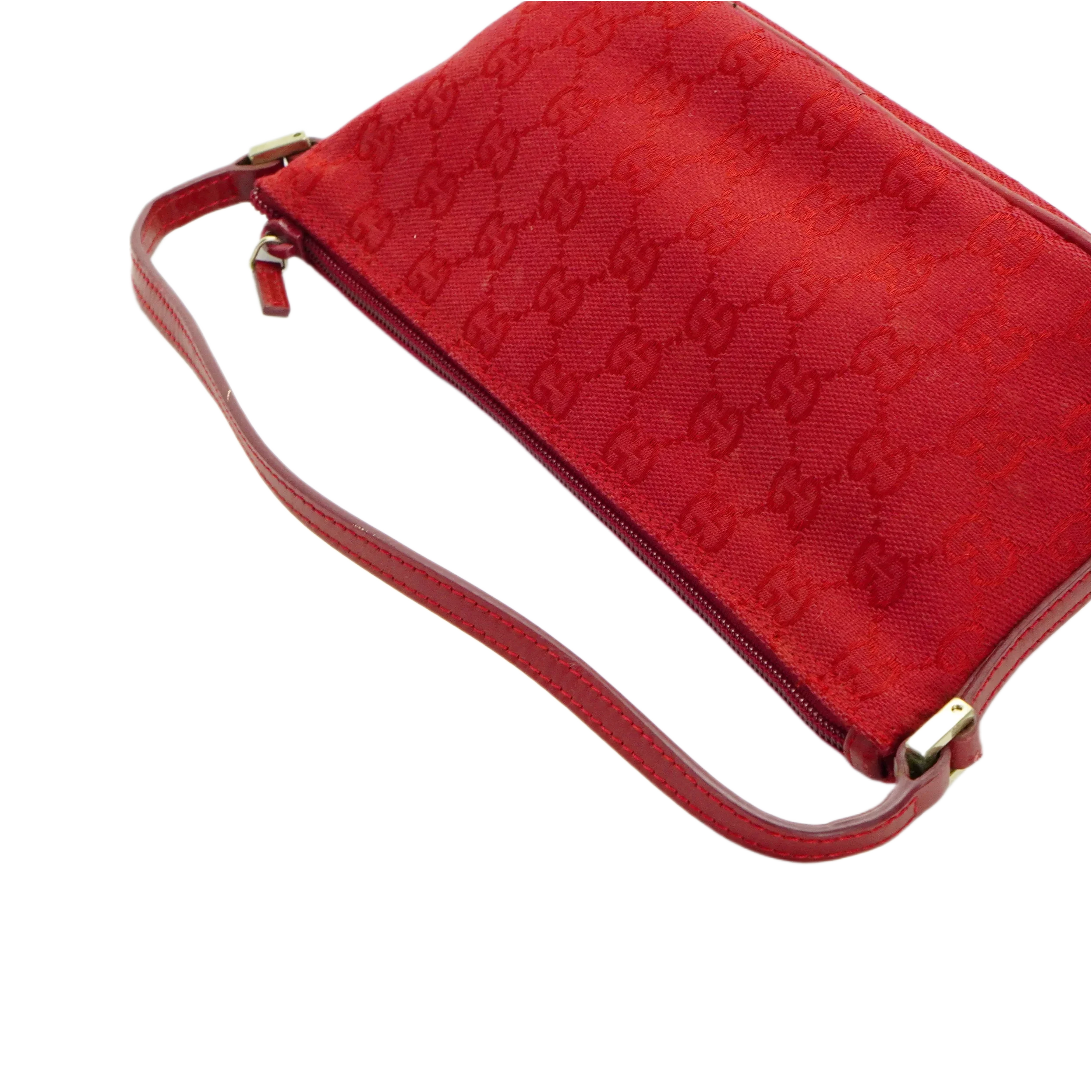 Gucci Cherry Red GG Monogram Boat Pochette Bag - Lost Designer