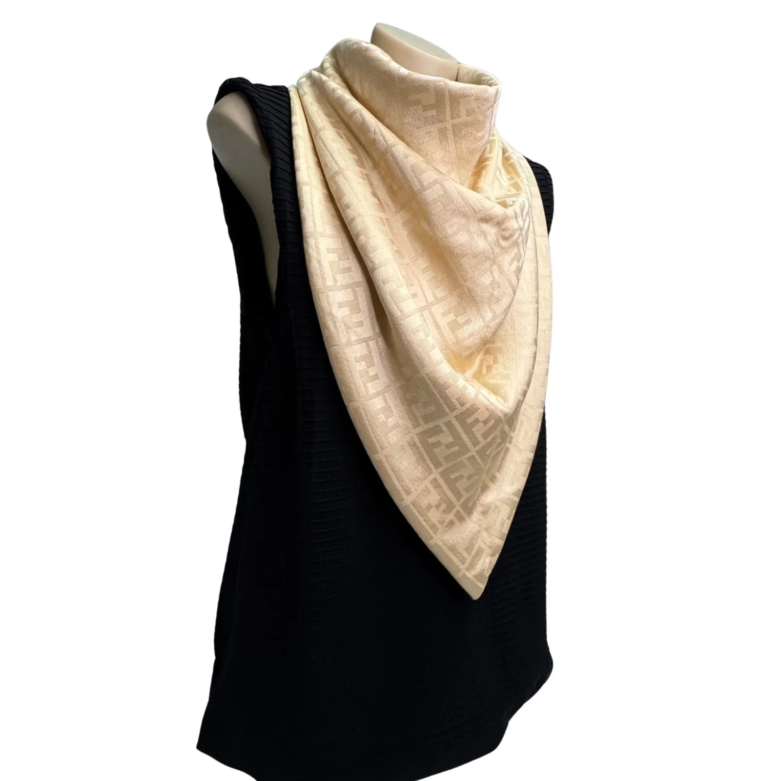 Fendi Silk Scarf Shawl Monogram Beige - Lost Designer