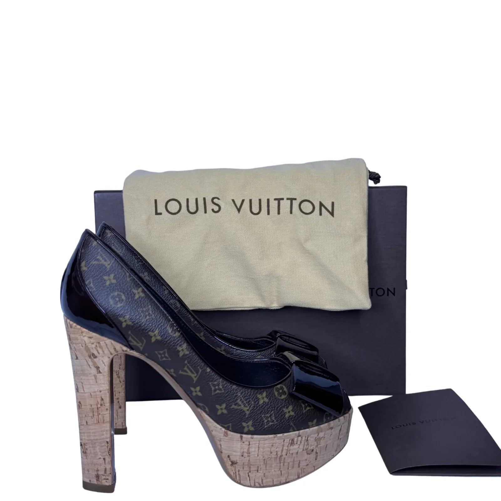 Louis Vuitton Monogram Cork Rivoli Platform Heels – Size 35 - Lost Designer