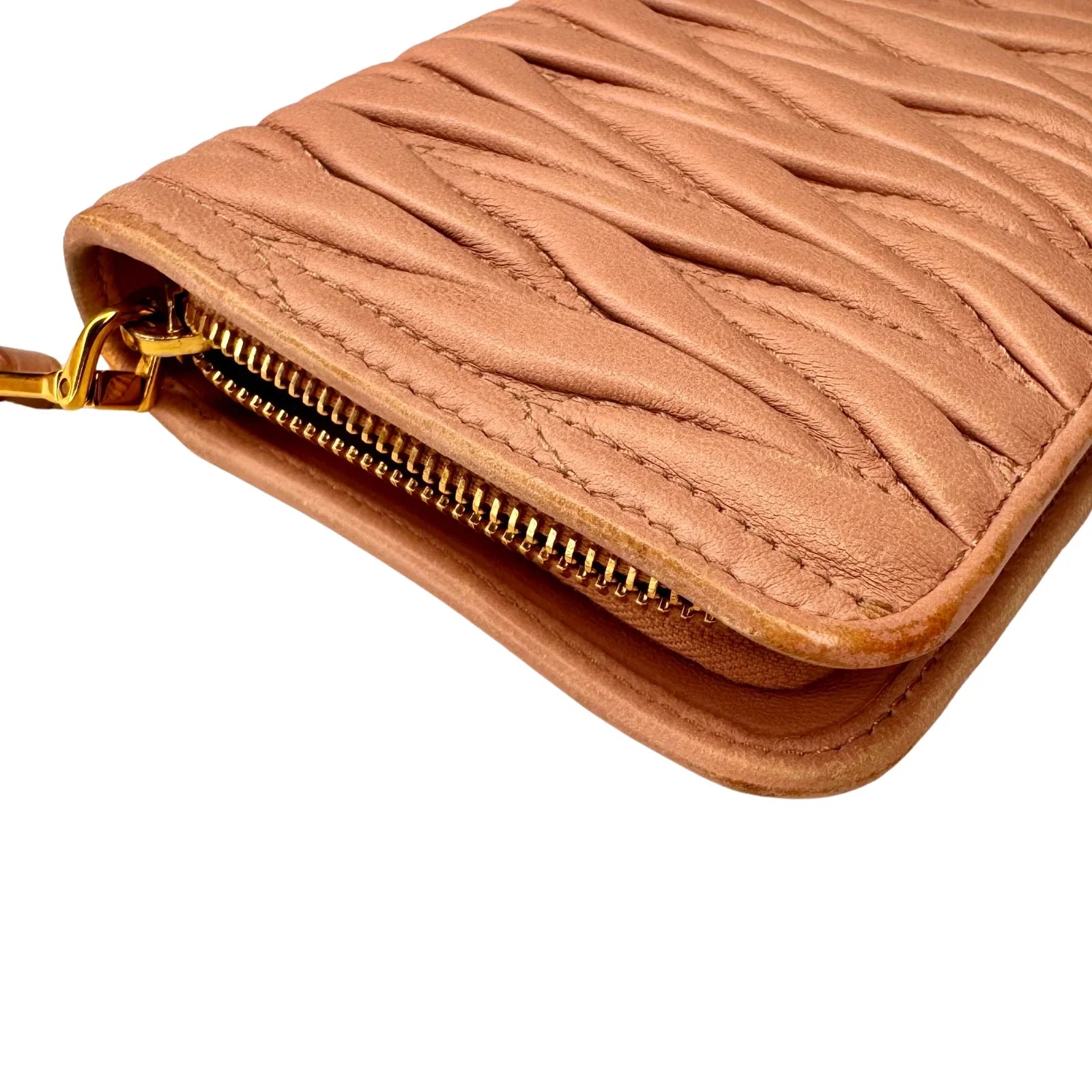 Miu Miu Matelassé Zip Around Wallet – Powdered Pink - Lost Designer