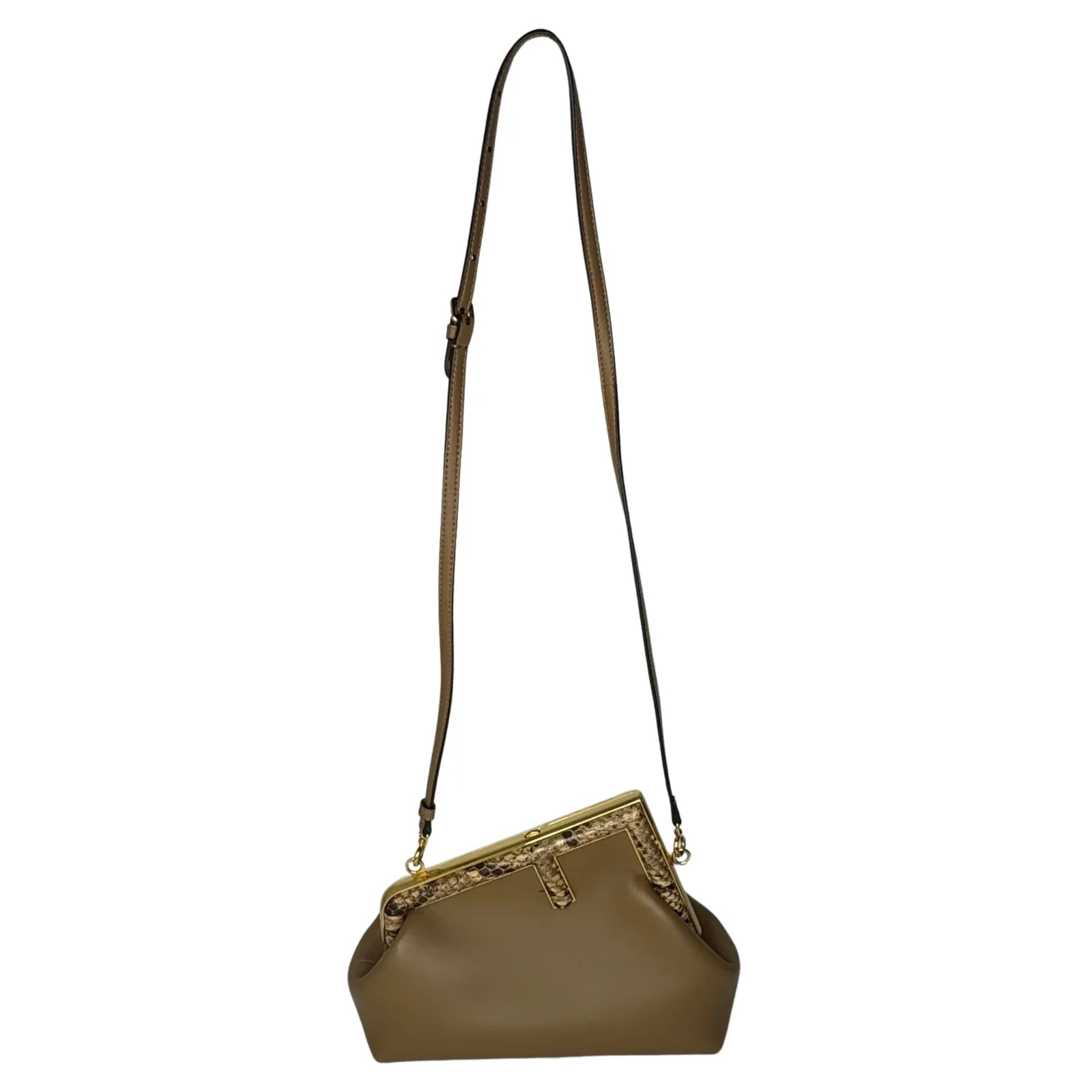 Fendi First Small Shiny Nappa Beige Snakeskin Lambskin Crossbody Bag - Lost Designer