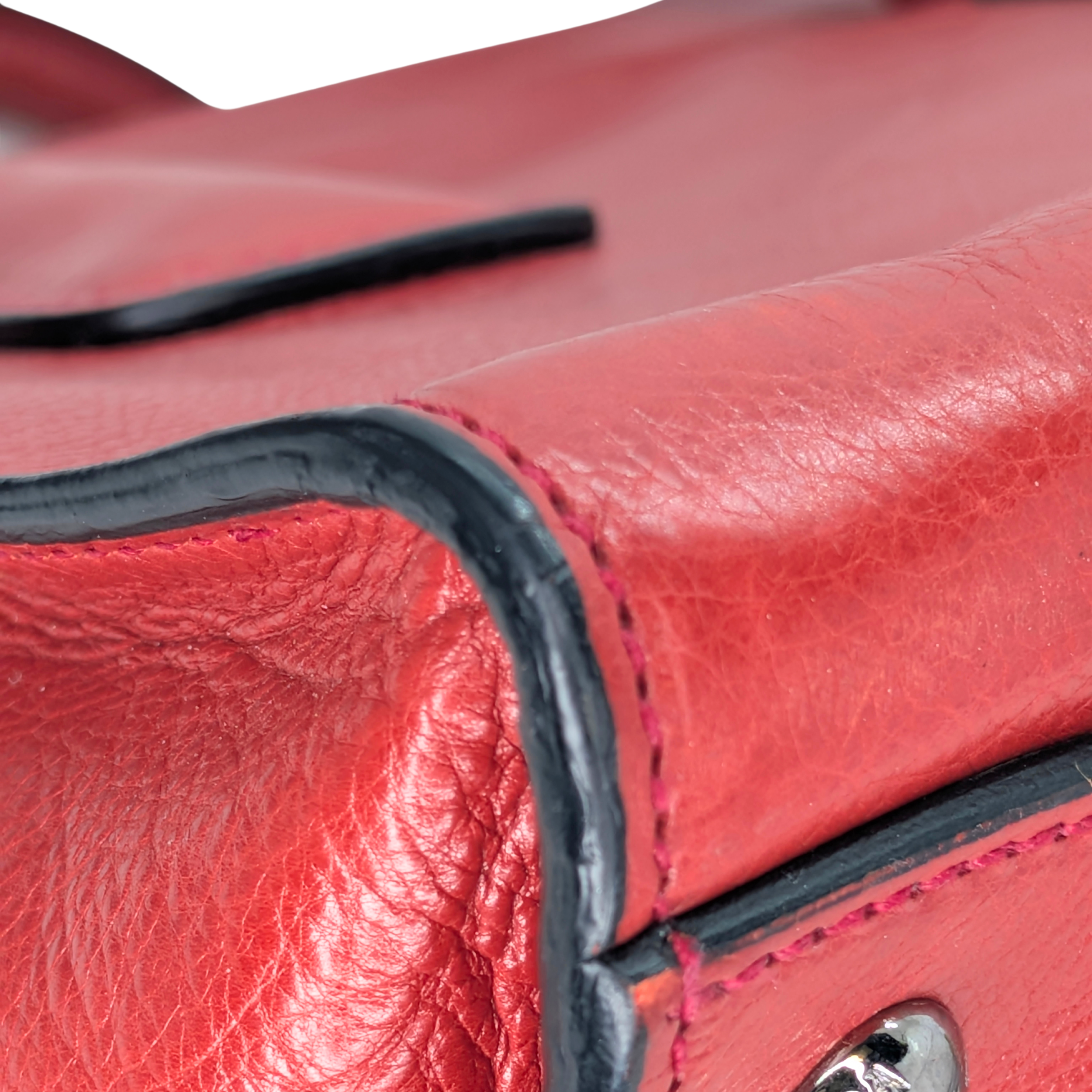 Prada Glace Calf Leather Twin Pocket Double Handle Tote Red