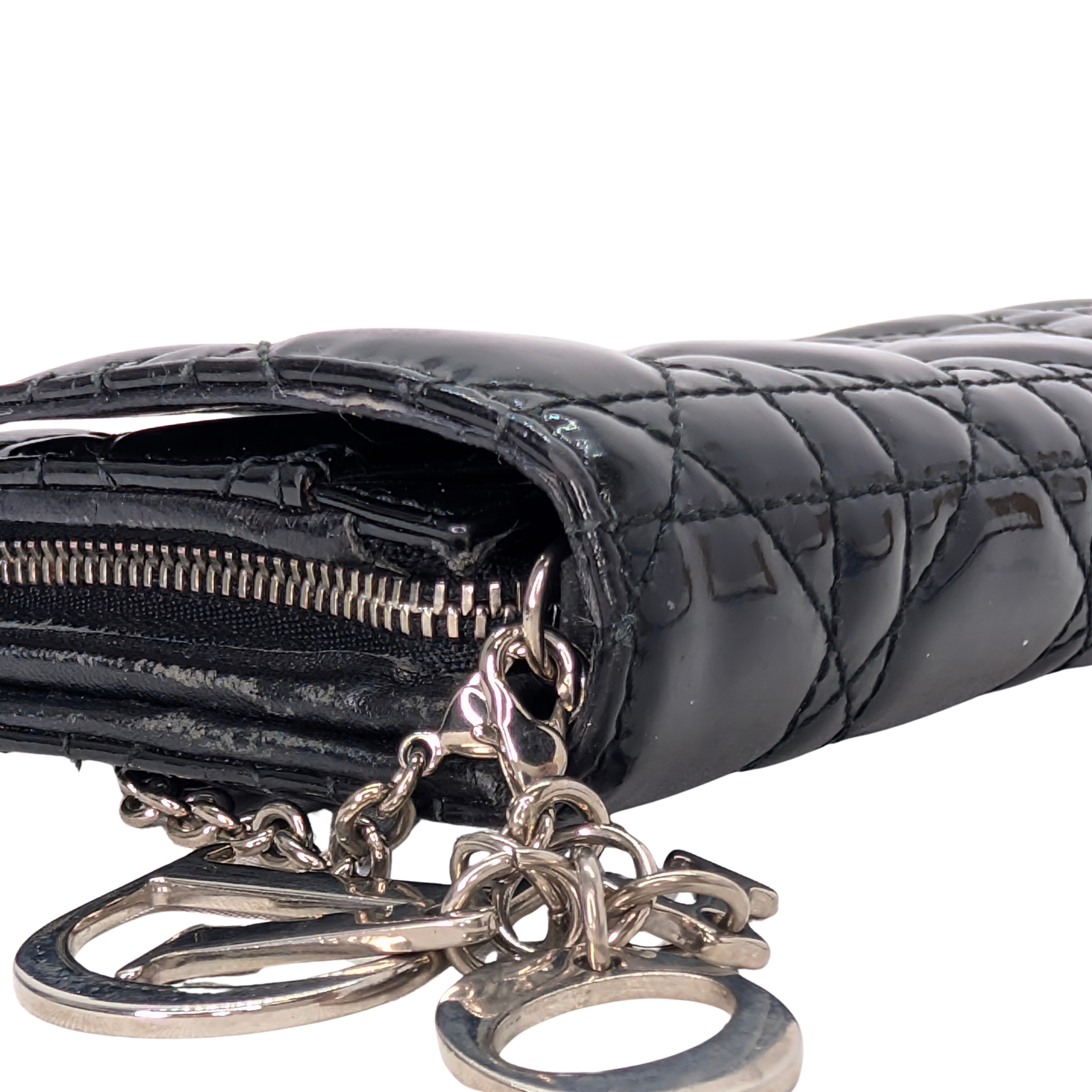 Dior Patent Leather Long Wallet With Chain Black