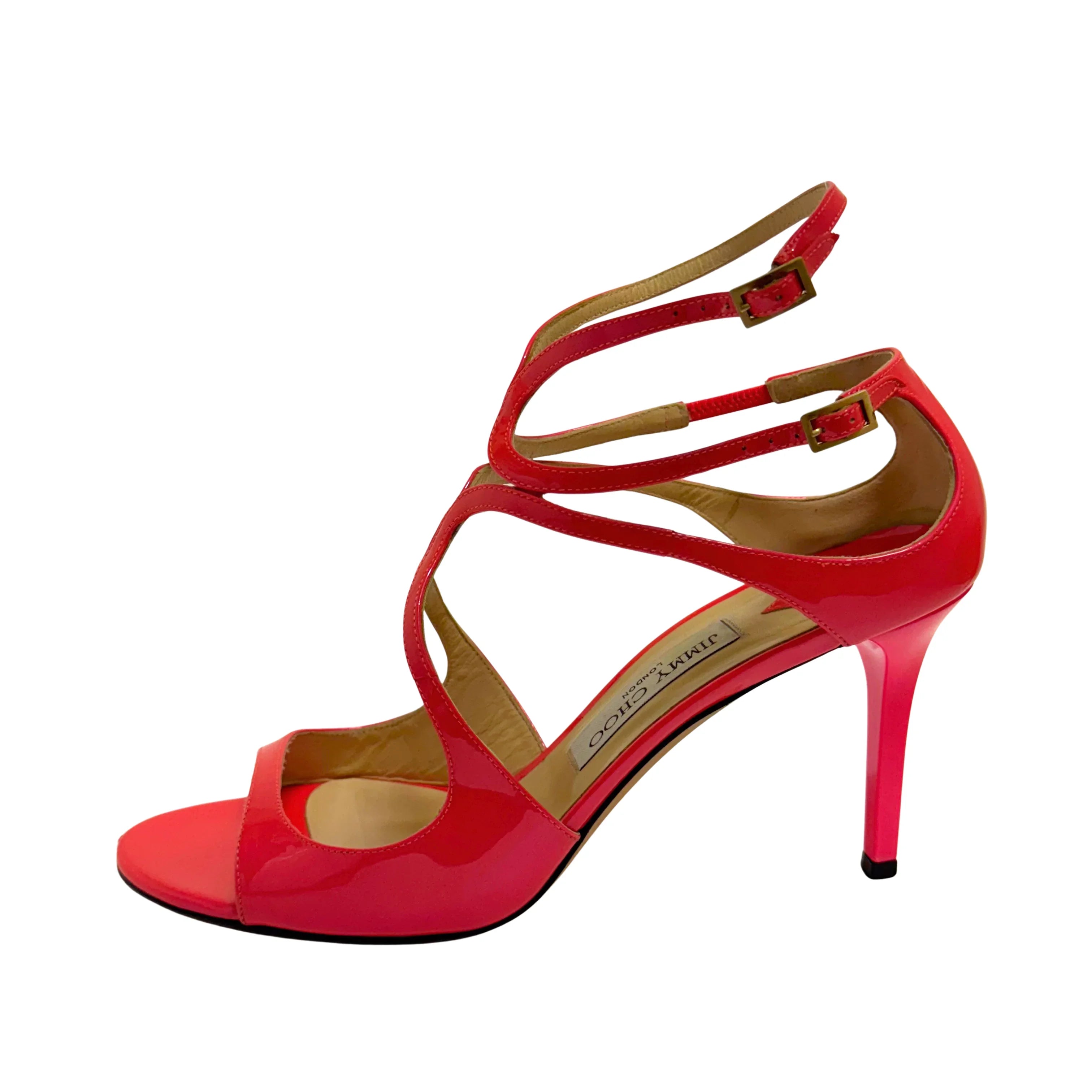 Jimmy Choo Lang 100 Patent Leather Sandals Pumps Neon Pink size 40 - Lost Designer