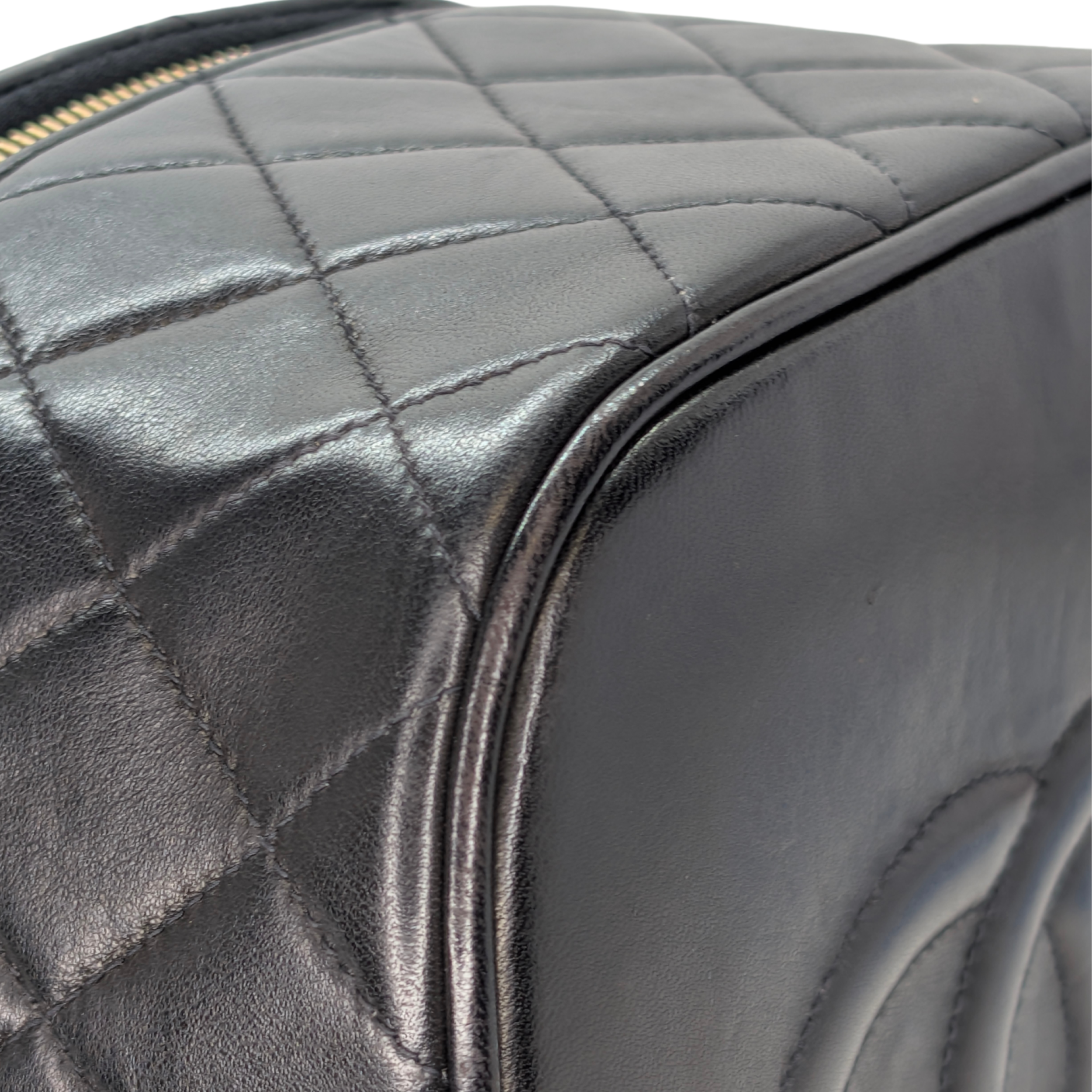 Chanel Vintage Cosmetic Makeup Vanity Case Lambskin Black