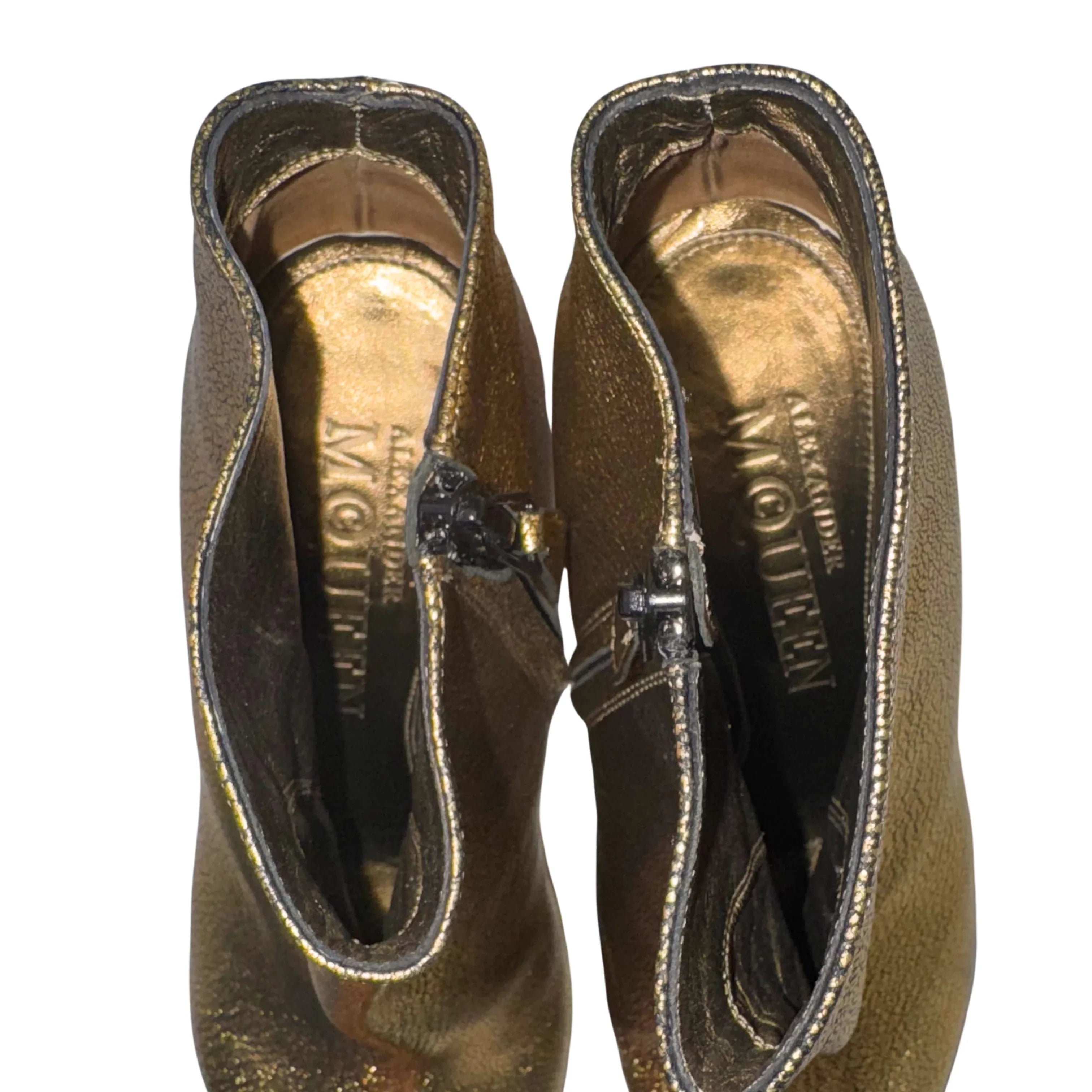 Alexander McQueen Metallic Gold Ankle Boots Booties size 39 - Lost Designer
