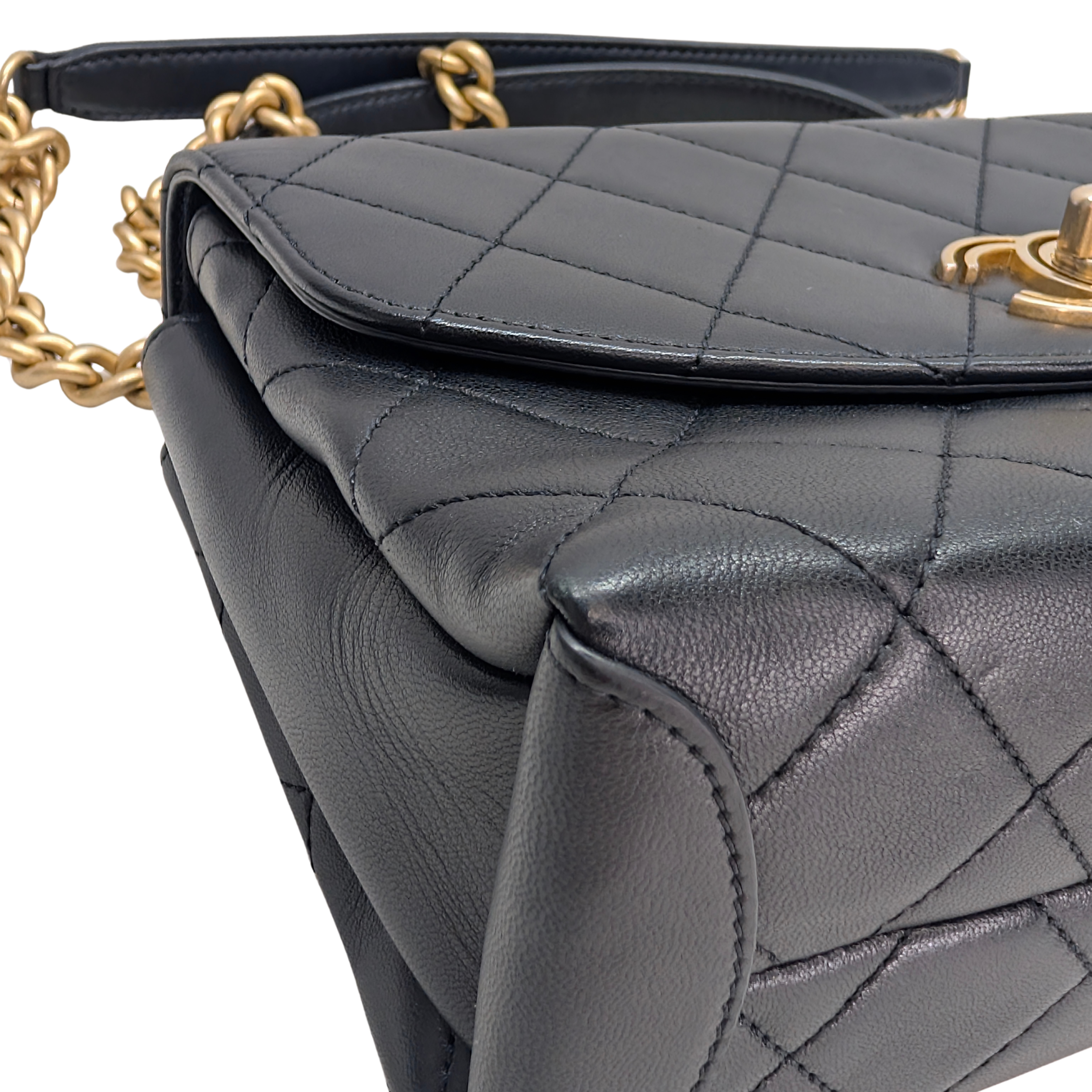Chanel Small Trendy Spirit Top Handle Flap Bag Lambskin Black