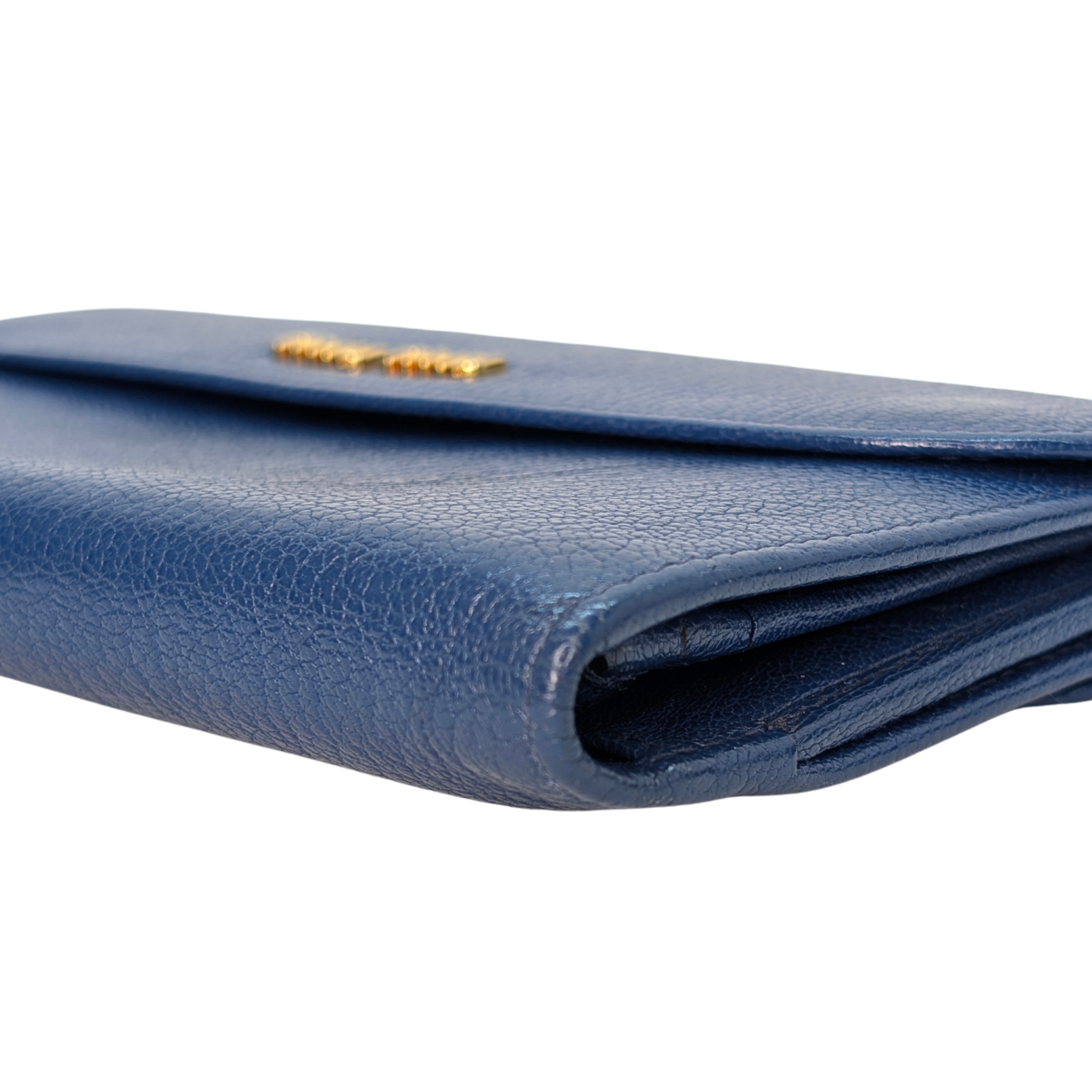 Miu Miu Madras Flap Long Wallet Leather Blue
