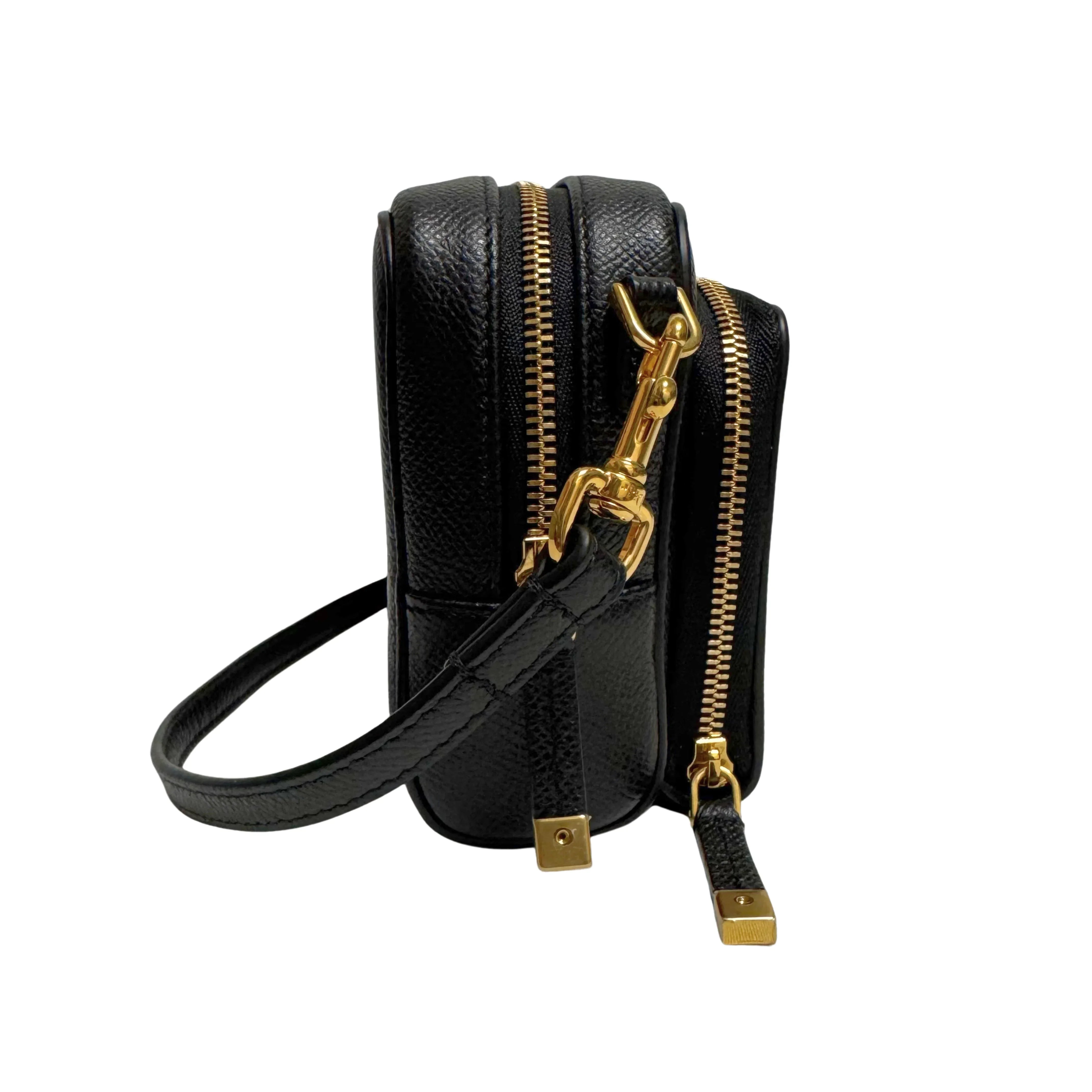Christian Dior Caro Grained Leather Double Pouch Crossbody Bag Black - Lost Designer