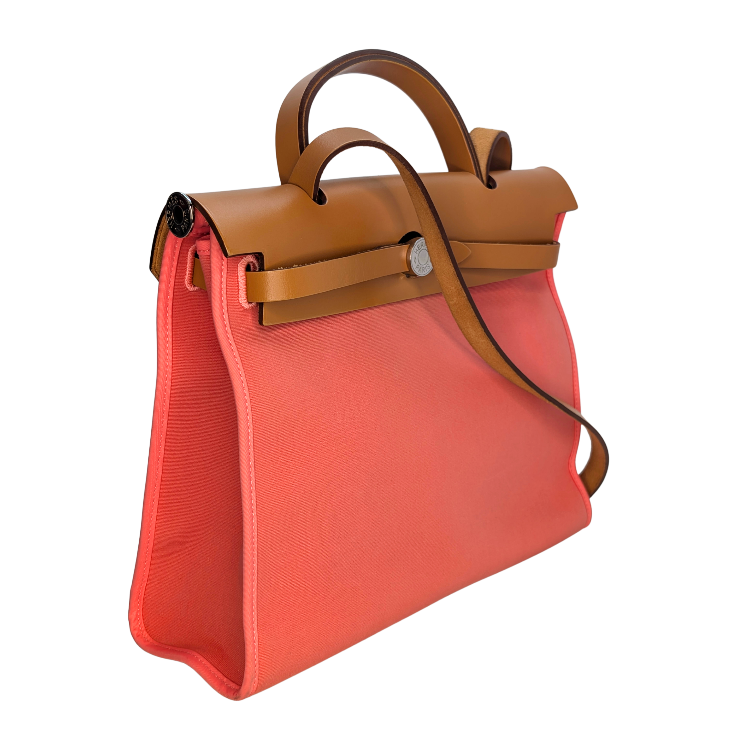 Hermes Vache Hunter Toile Herbag Zip 31 PM Rose Lipstick T Stamp