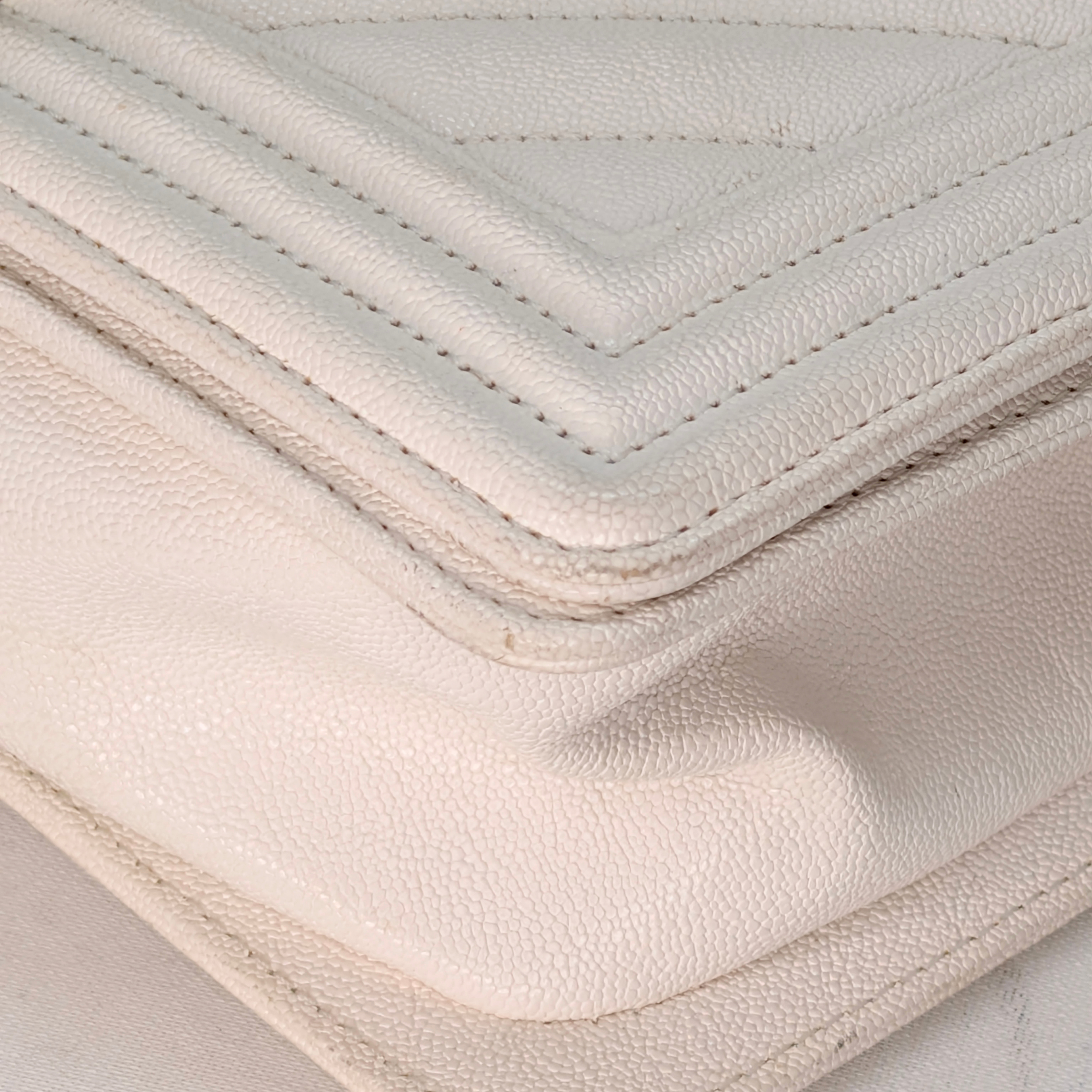 Chanel Caviar Chevron Quilted New Medium Boy Flap White