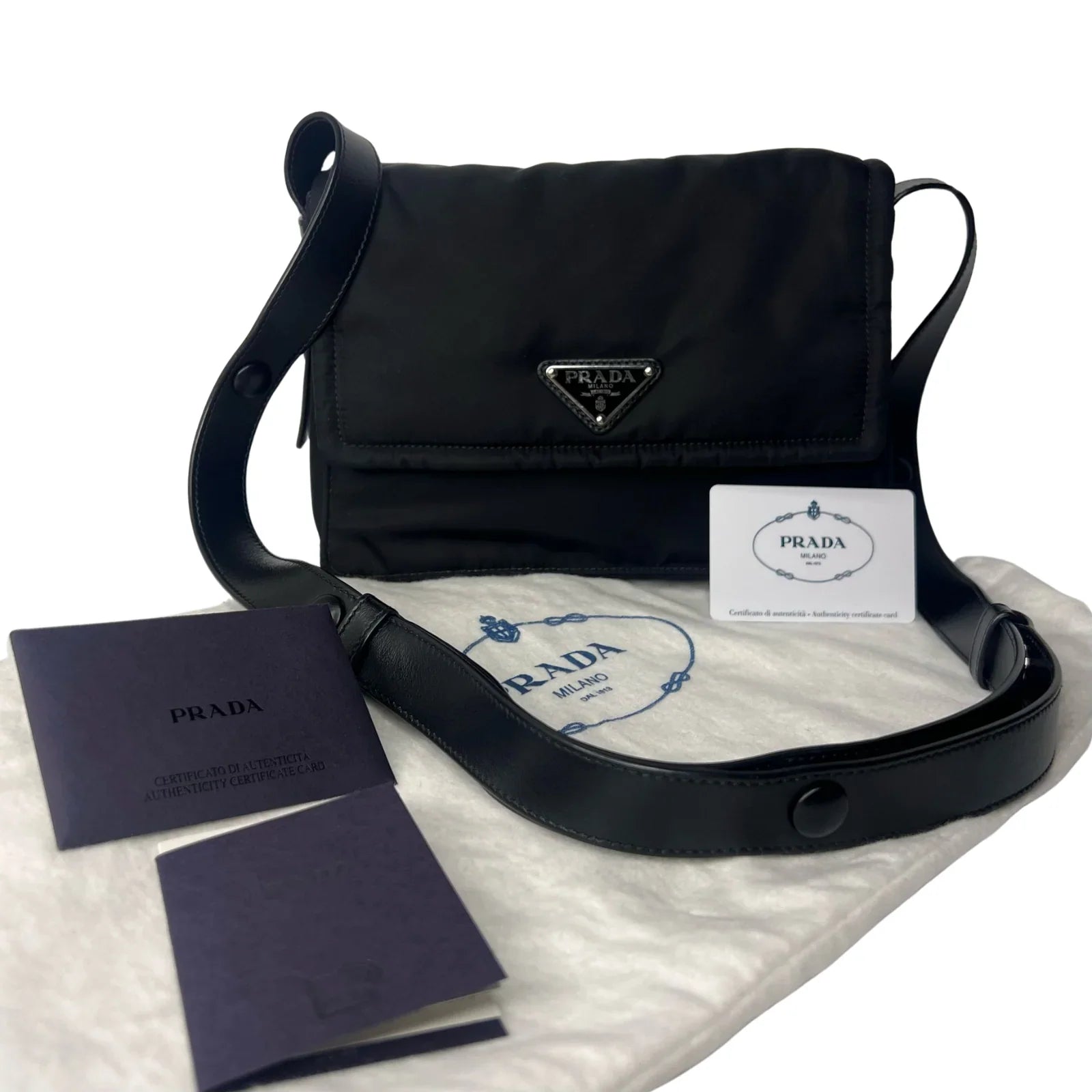 Prada Nylon Crossbody Bag with Flap Closure – Black - Lost Designer