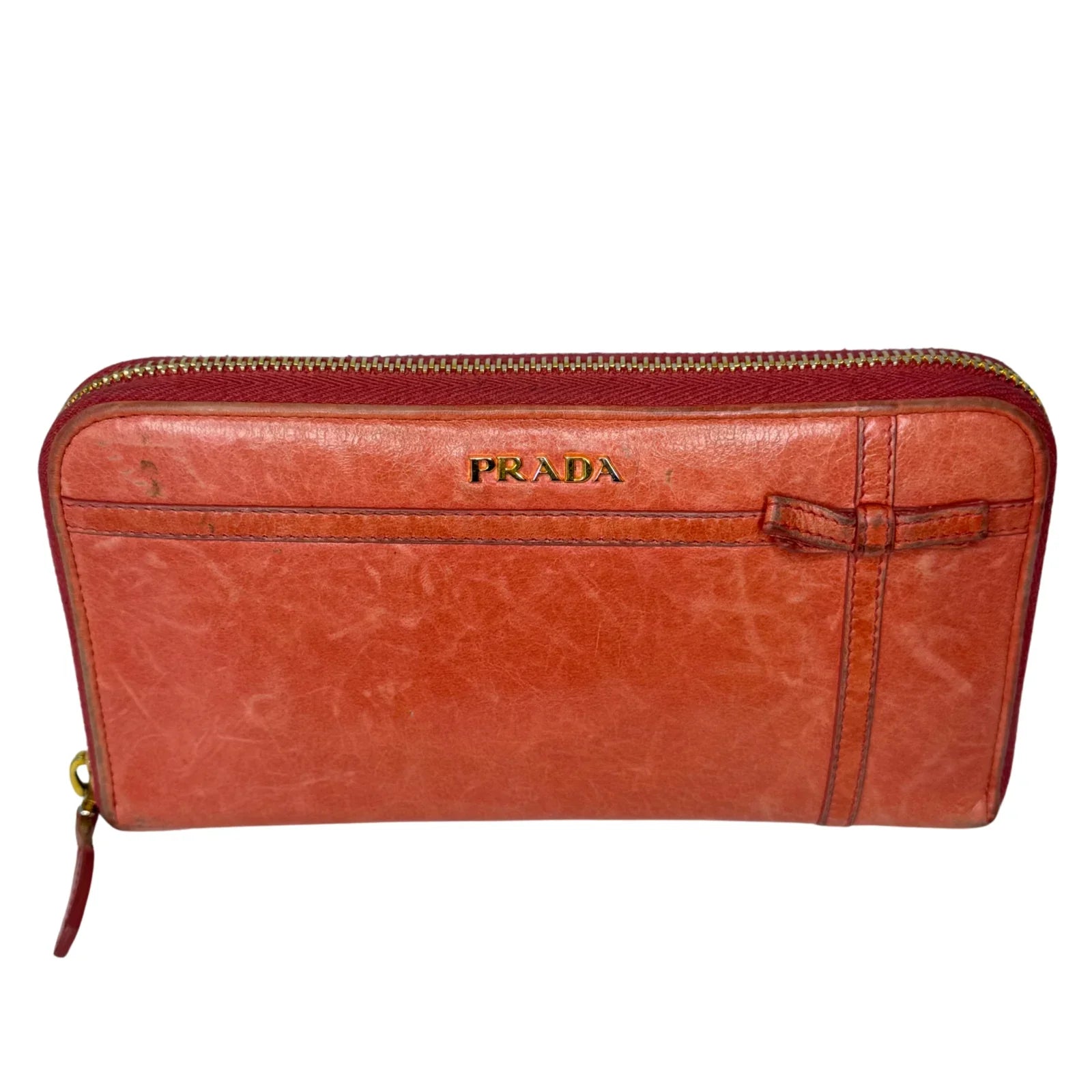 Prada Pink Leather Long Wallet with Zip Coin Compartment - Lost Designer
