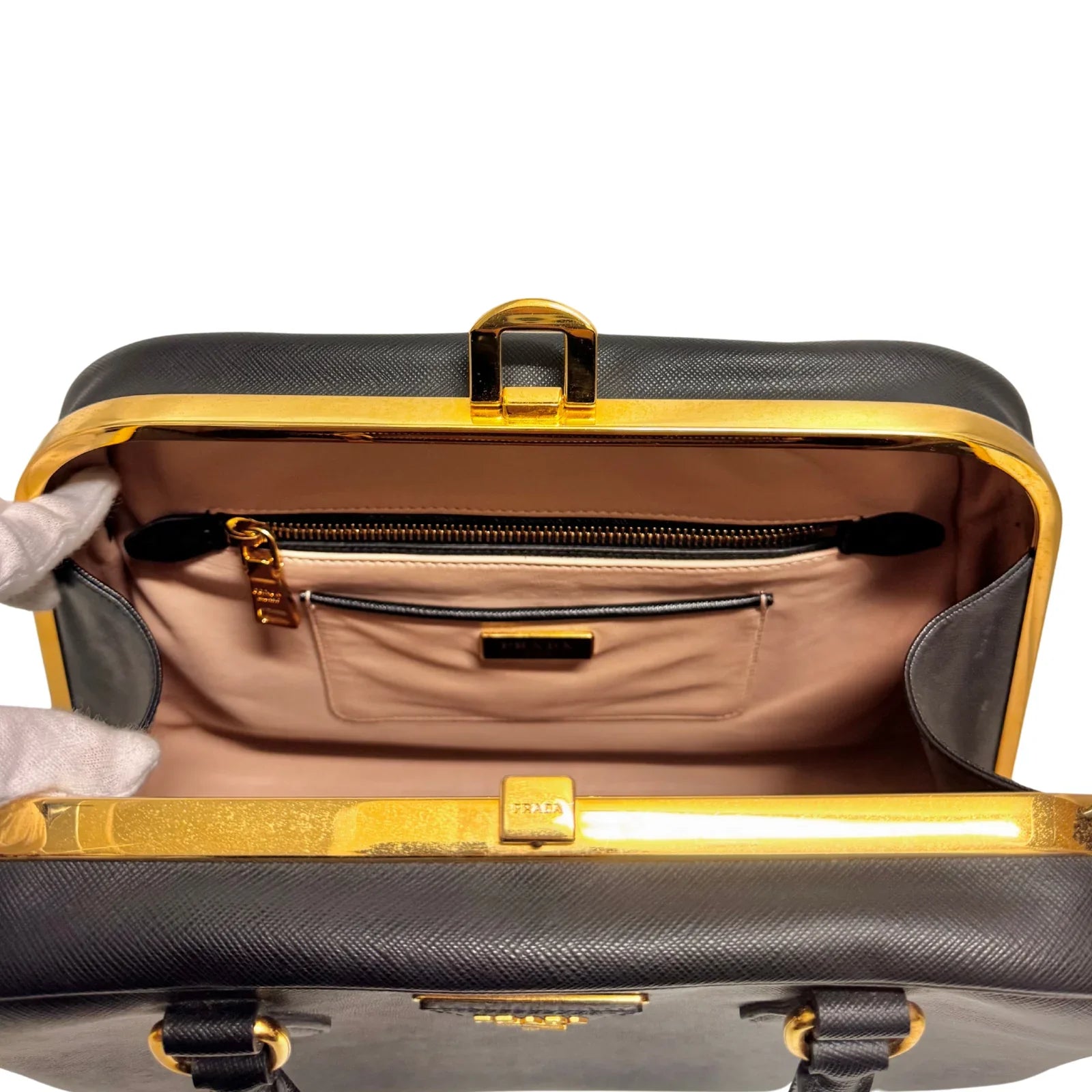 Pradaa Saffiano Lux Pyramid Bag Black - Lost Designer