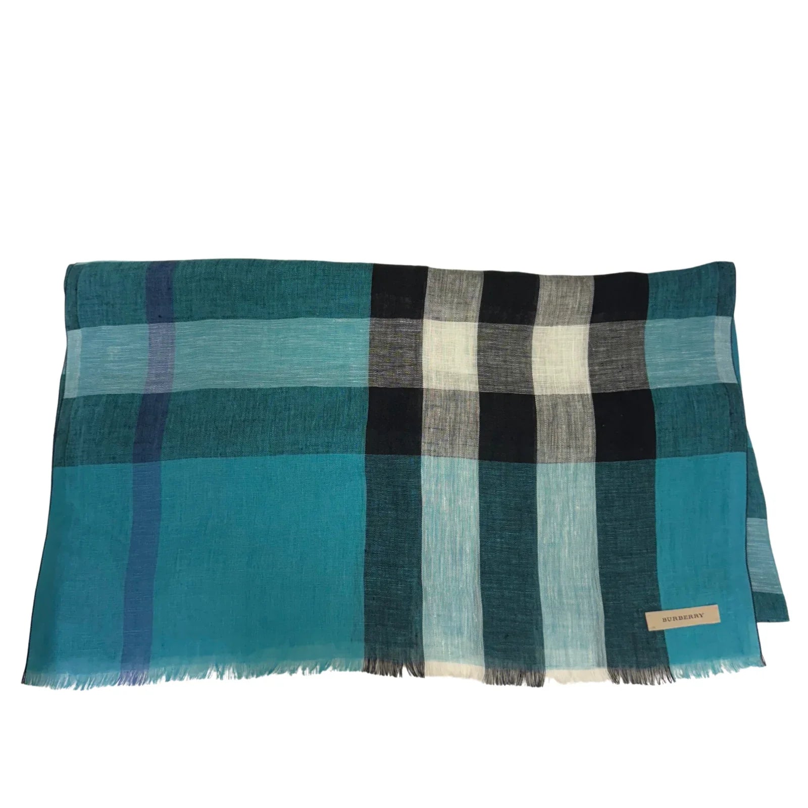 Burberry Linen Scarf Blue Check - Lost Designer