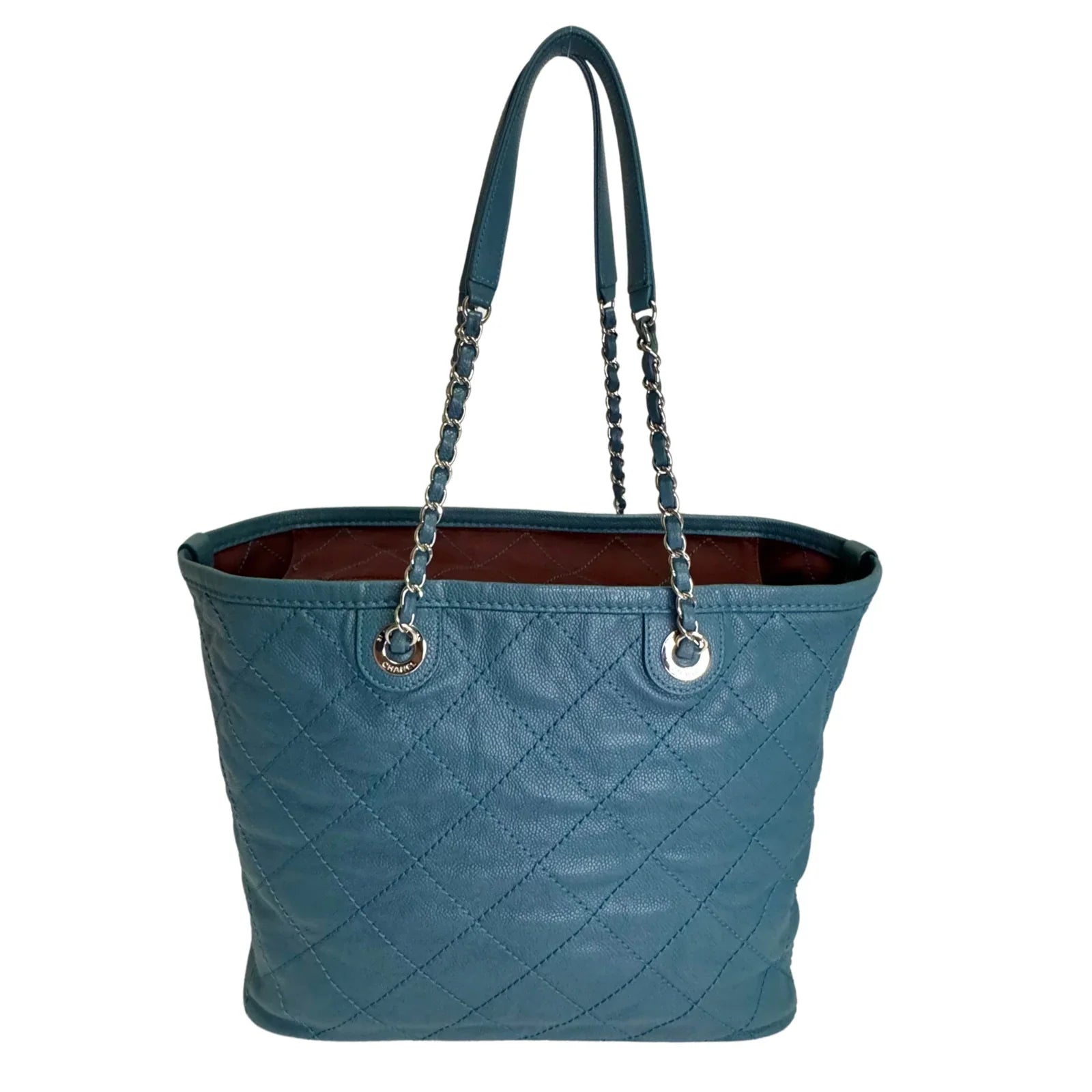 Chanel Everyday Grained Calfskin Quilted Bag Teal Blue - Lost Designer