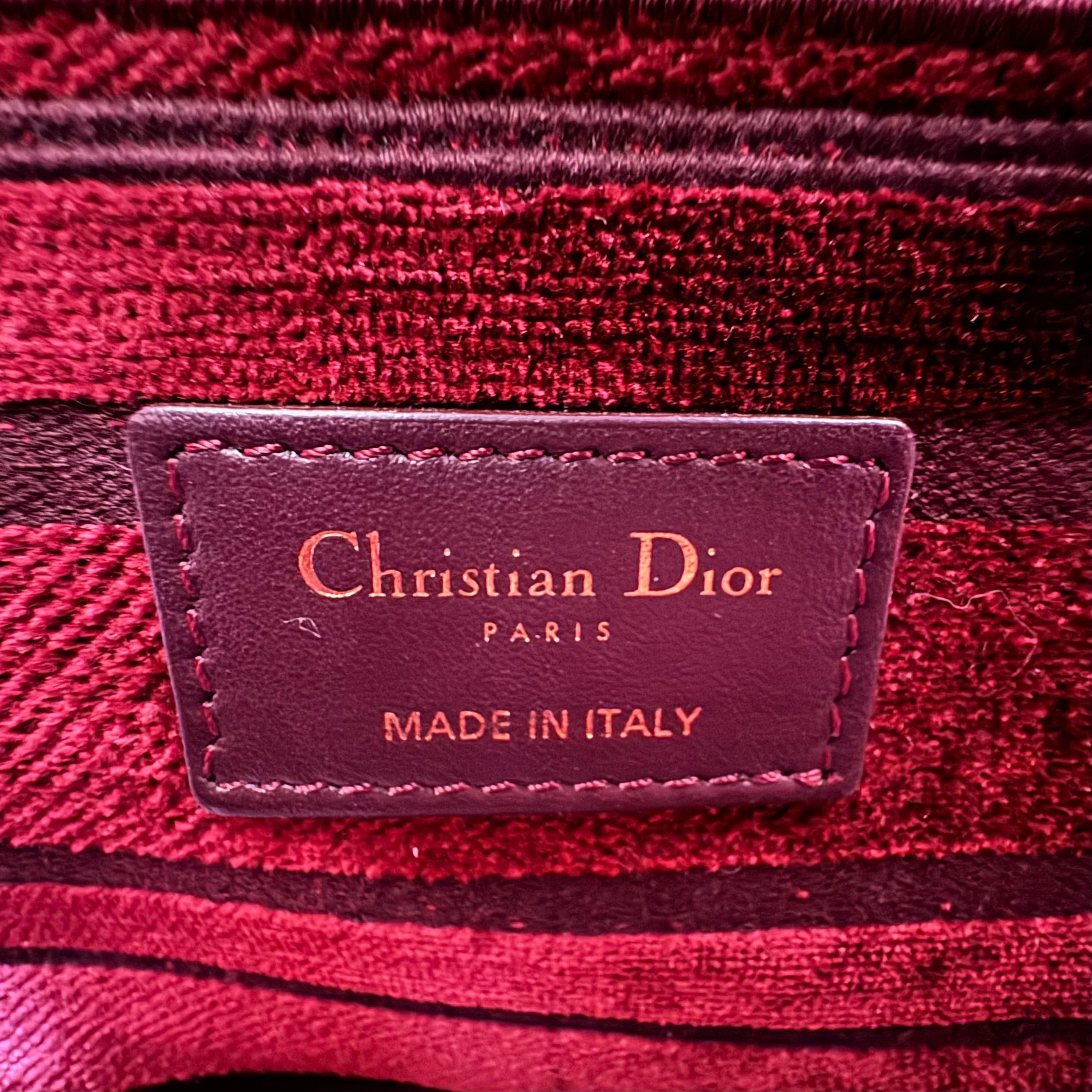 Christian Dior Velvet Cannage Medium Lady D-Lite Bag Burguandy - Lost Designer
