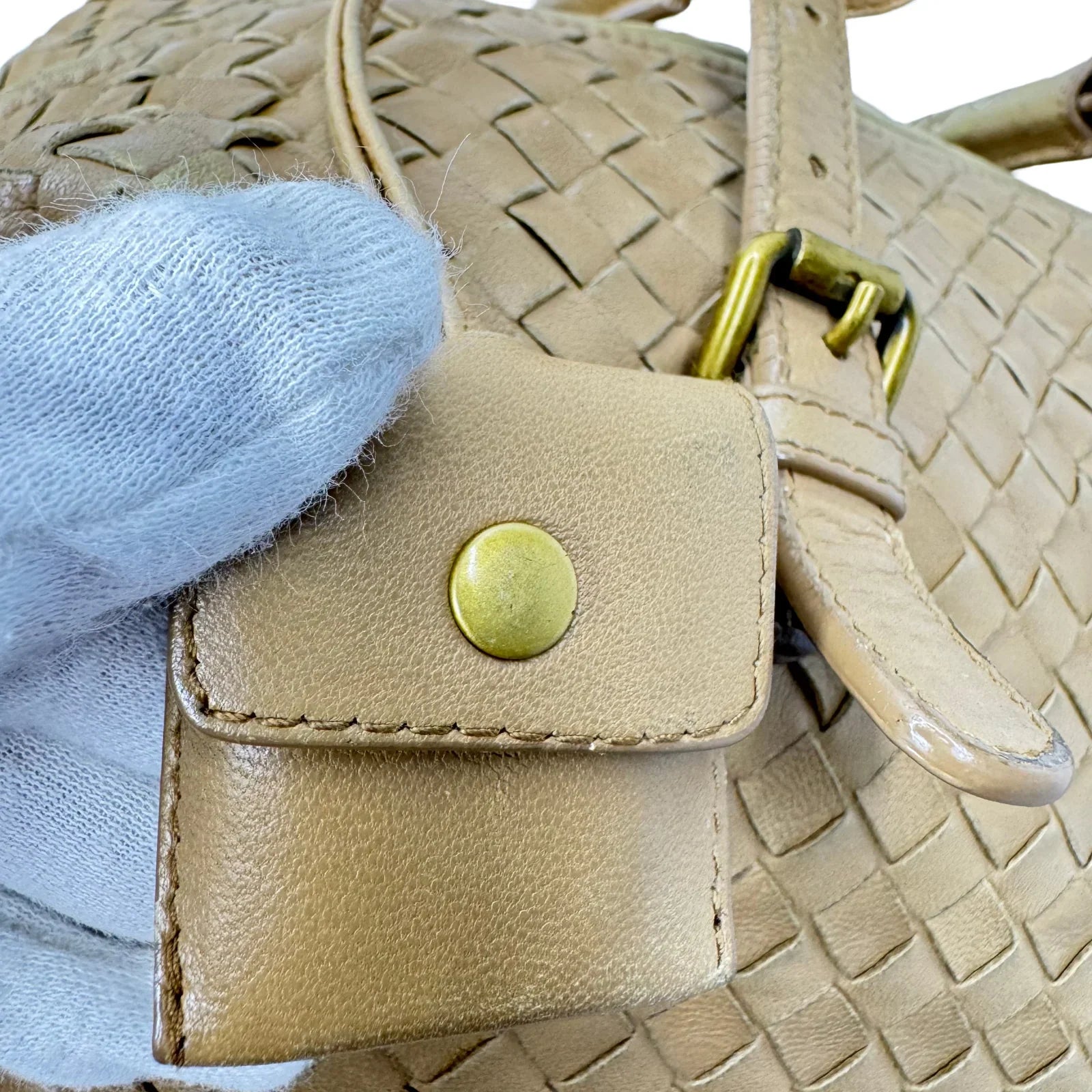 Bottega Veneta Nappa Intrecciato Padlock Montaigne Moutarde Beige Bag - Lost Designer