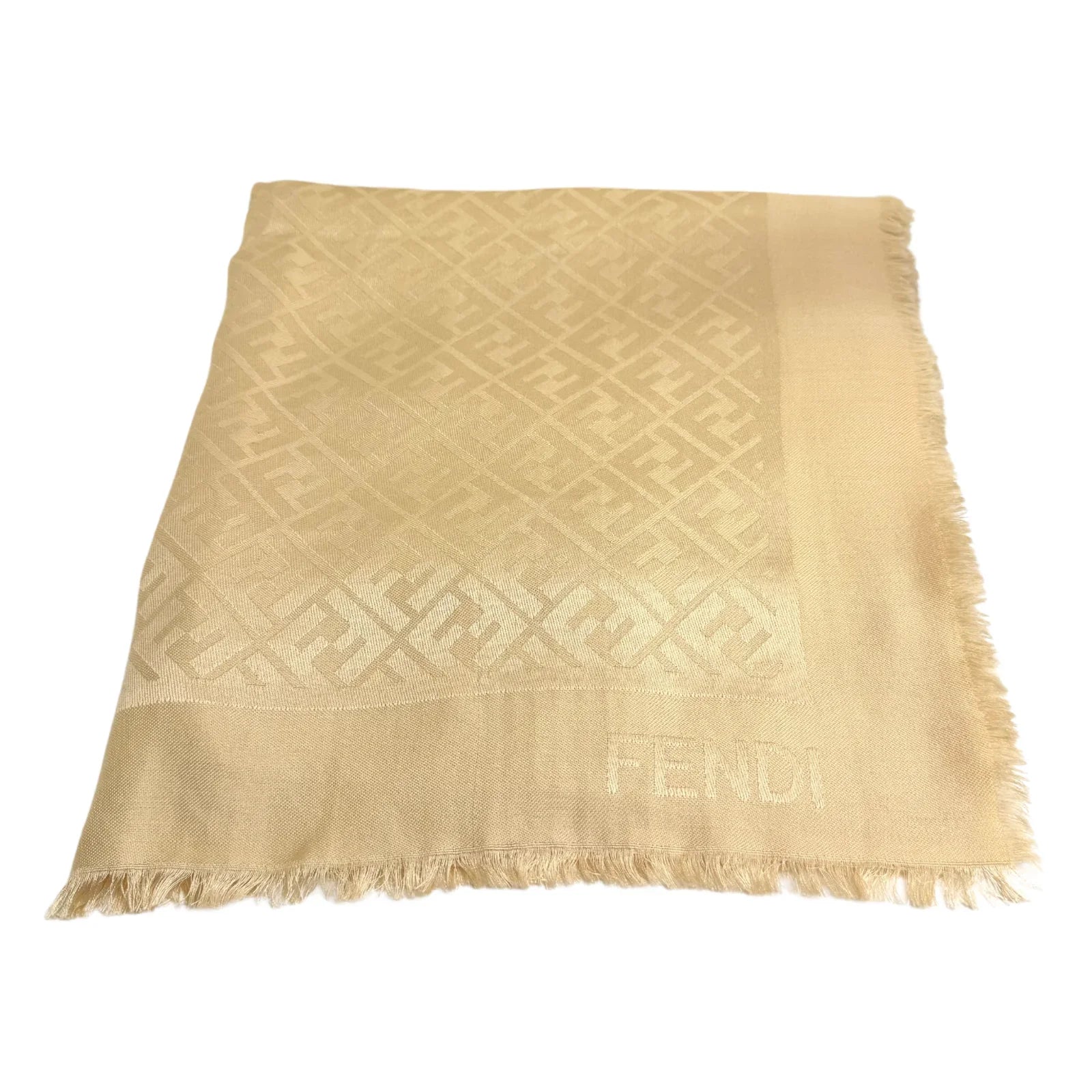Fendi Silk Scarf Shawl Monogram Beige - Lost Designer